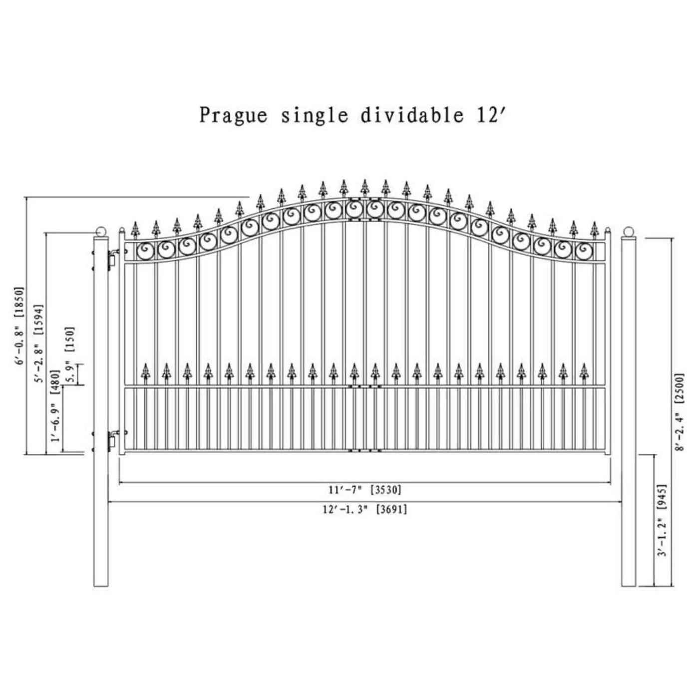 [12-18FT] Heavy-Duty Prague-Style Powder-Coated Galvanized Steel Dual Swing Driveway Gate (SAK48530) by SAKSBY WHOLESALE