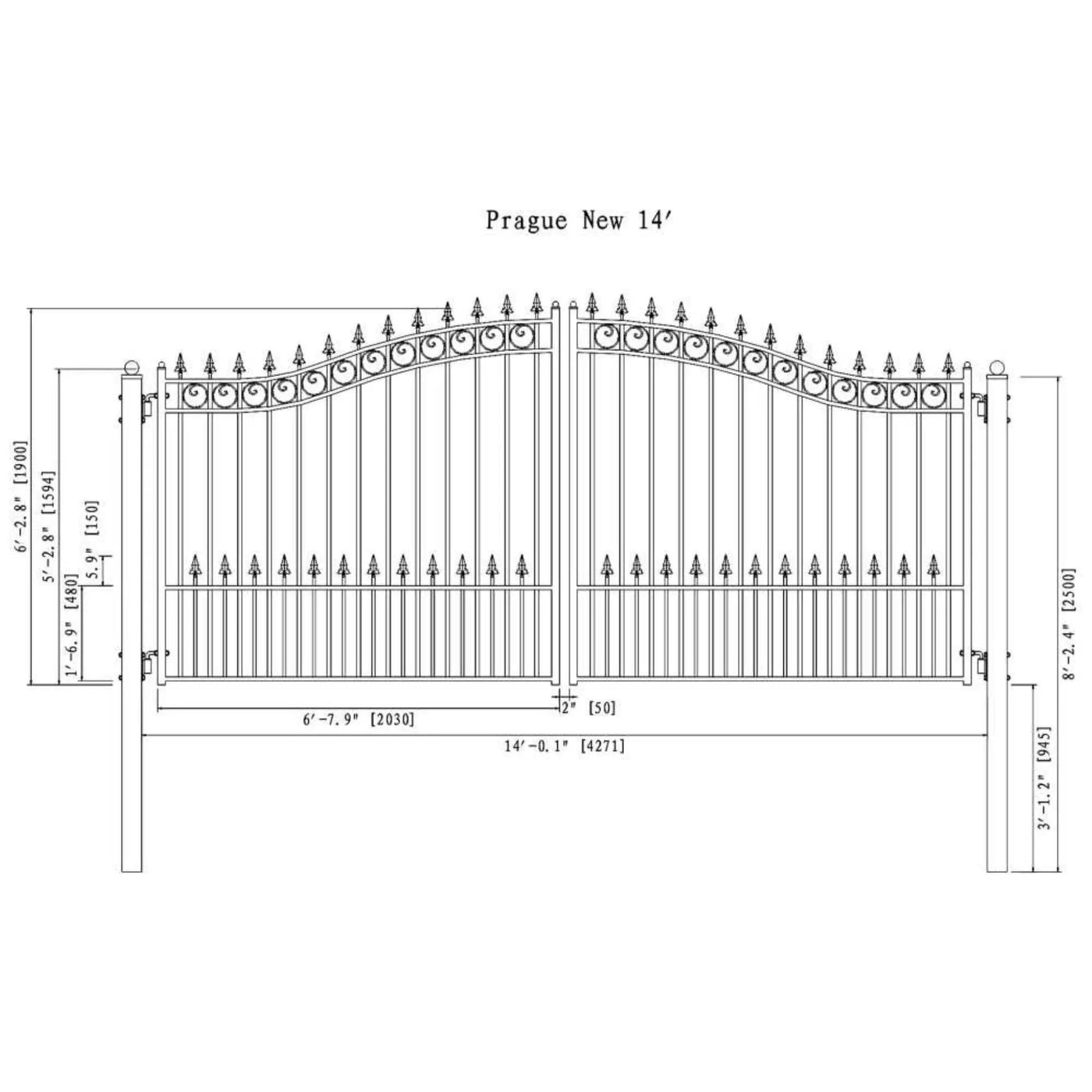 [12-18FT] Heavy-Duty Prague-Style Powder-Coated Galvanized Steel Dual Swing Driveway Gate (SAK48530) by SAKSBY WHOLESALE