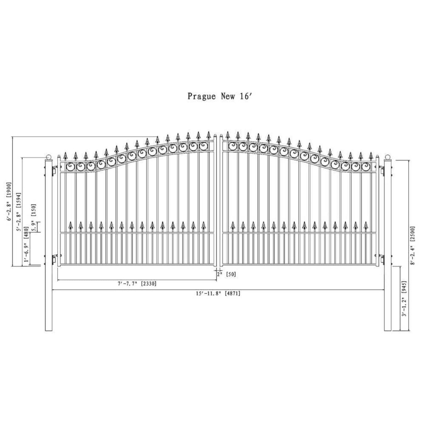 [12-18FT] Heavy-Duty Prague-Style Powder-Coated Galvanized Steel Dual Swing Driveway Gate (SAK48530) by SAKSBY WHOLESALE