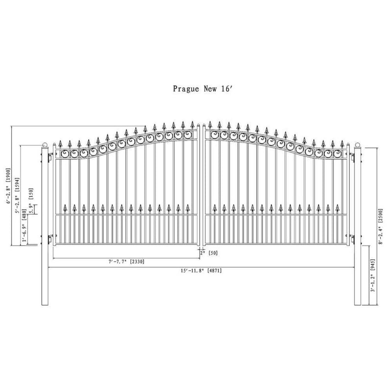 [12-18FT] Heavy-Duty Prague-Style Powder-Coated Galvanized Steel Dual Swing Driveway Gate (SAK48530) by SAKSBY WHOLESALE