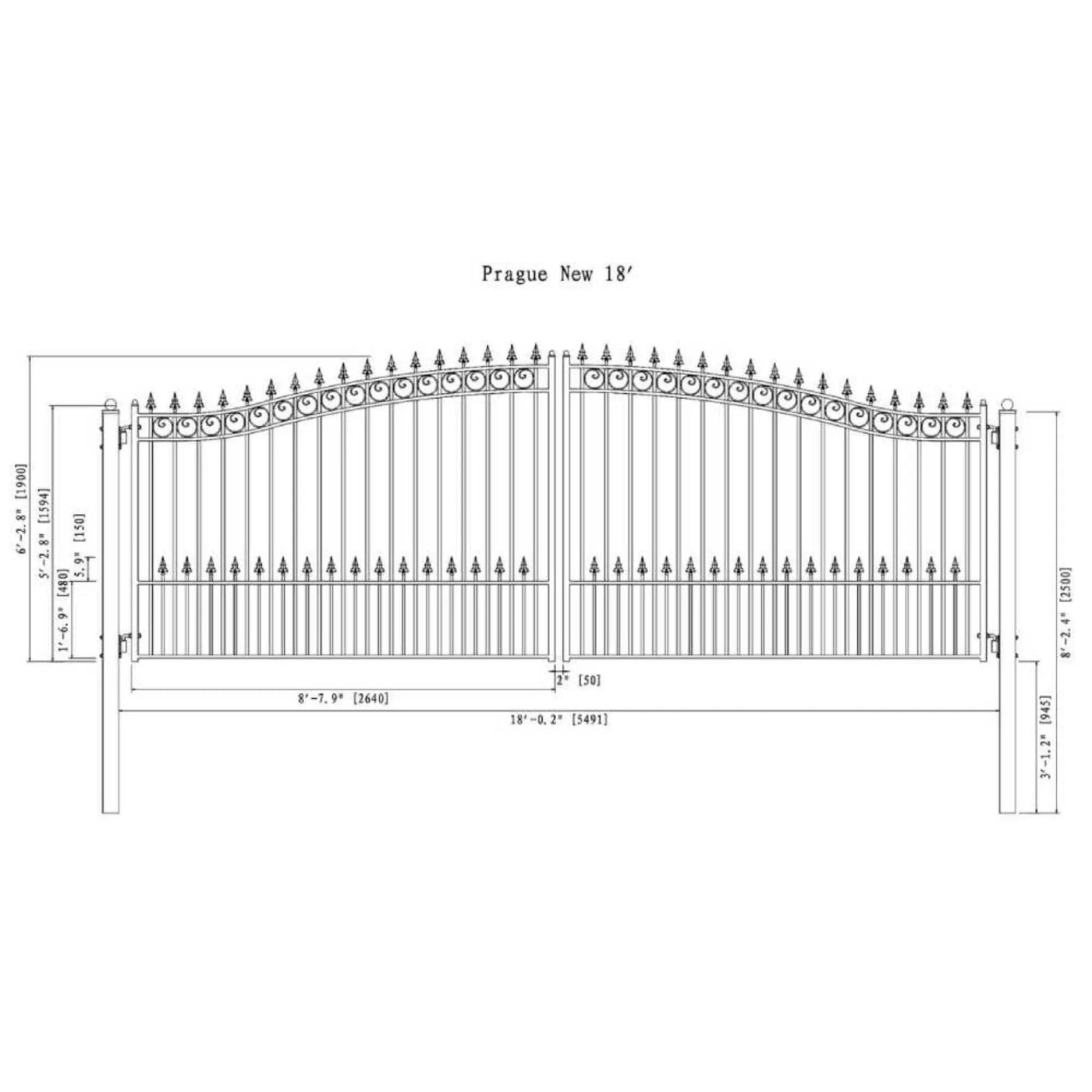 [12-18FT] Heavy-Duty Prague-Style Powder-Coated Galvanized Steel Dual Swing Driveway Gate (SAK48530) by SAKSBY WHOLESALE