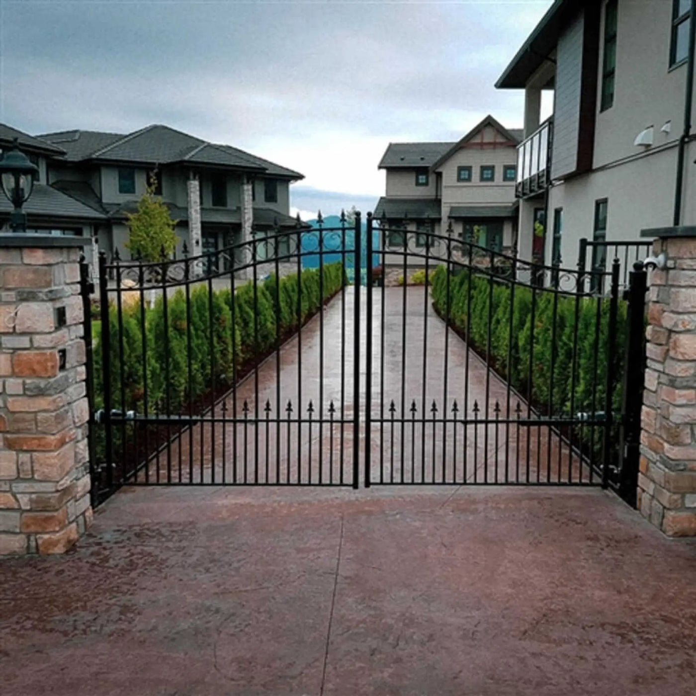 [12-18FT] Heavy-Duty Prague-Style Powder-Coated Galvanized Steel Dual Swing Driveway Gate (SAK48530) by SAKSBY WHOLESALE