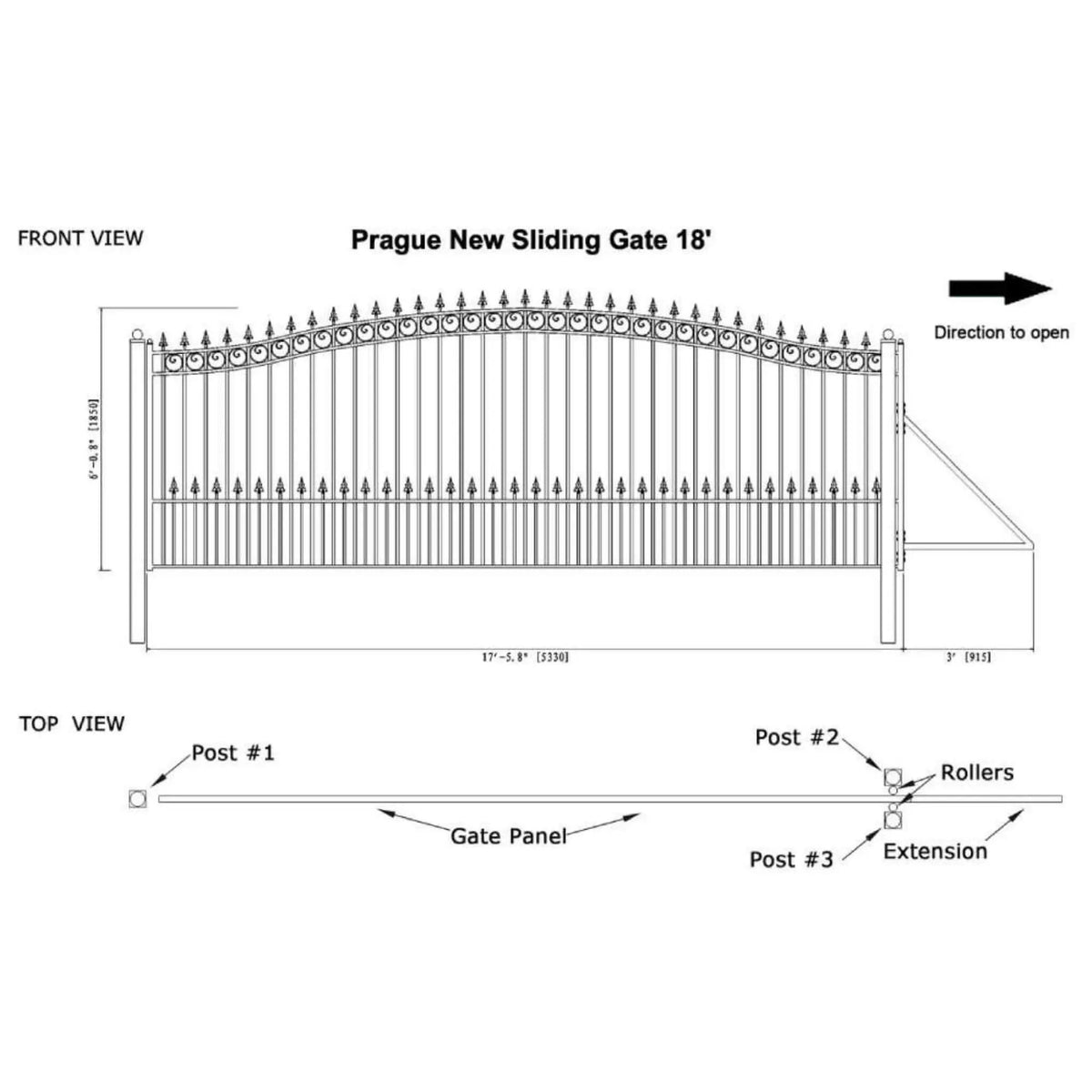 [12-18FT] Heavy-Duty Prague-Style Premium Steel Sliding Driveway Gate (SAK71492) by SAKSBY WHOLESALE