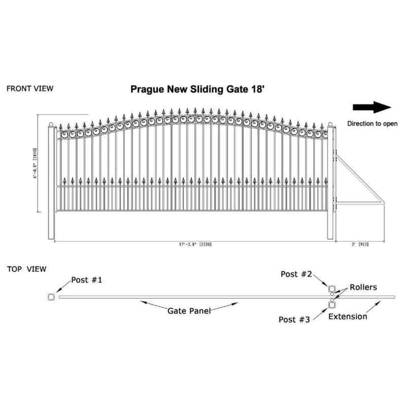 [12-18FT] Heavy-Duty Prague-Style Premium Steel Sliding Driveway Gate (SAK71492) by SAKSBY WHOLESALE