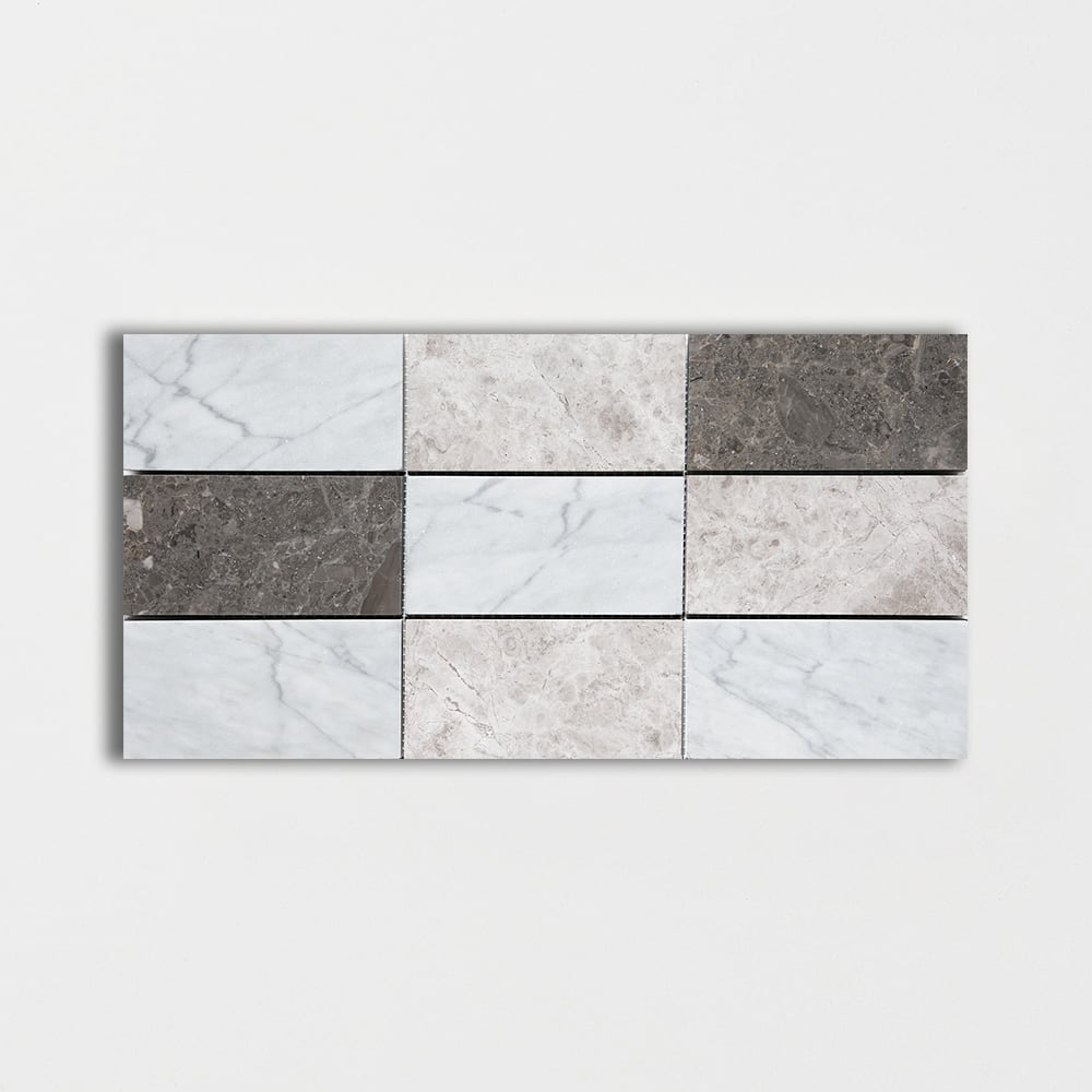 Praha Honed Subway On Mesh Marble Mosaics 8 1/2x16 3/4 Marble Honed 8x16 Mosaics