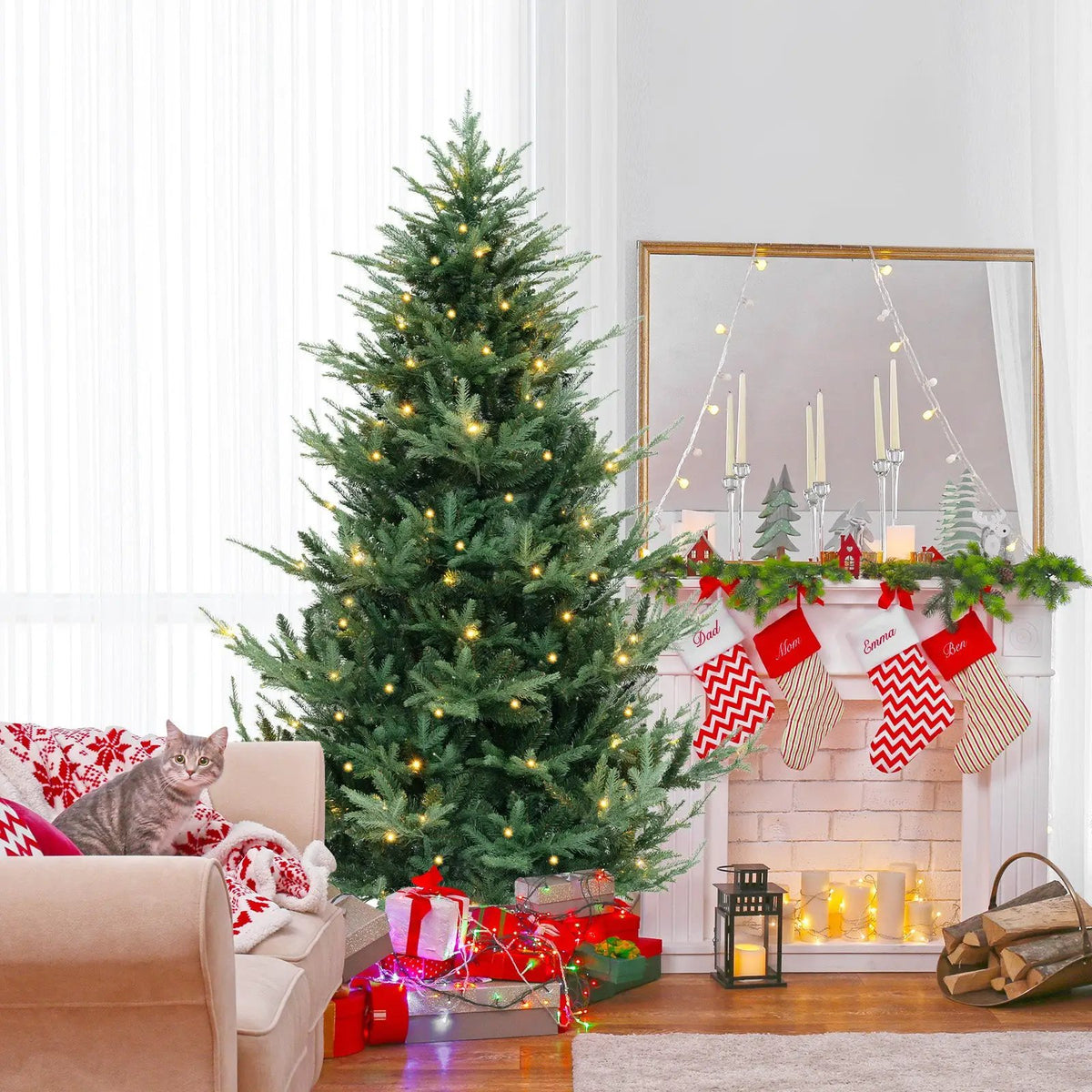 6 FT Pre-Lit Artificial Hinged Xmas Tree with 778 PVC and PE Branch Tips by DirectDeals