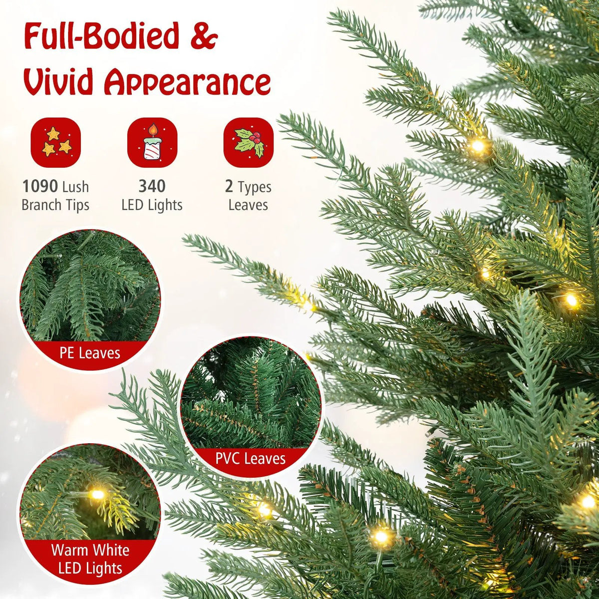 6 FT Pre-Lit Artificial Hinged Xmas Tree with 778 PVC and PE Branch Tips by DirectDeals