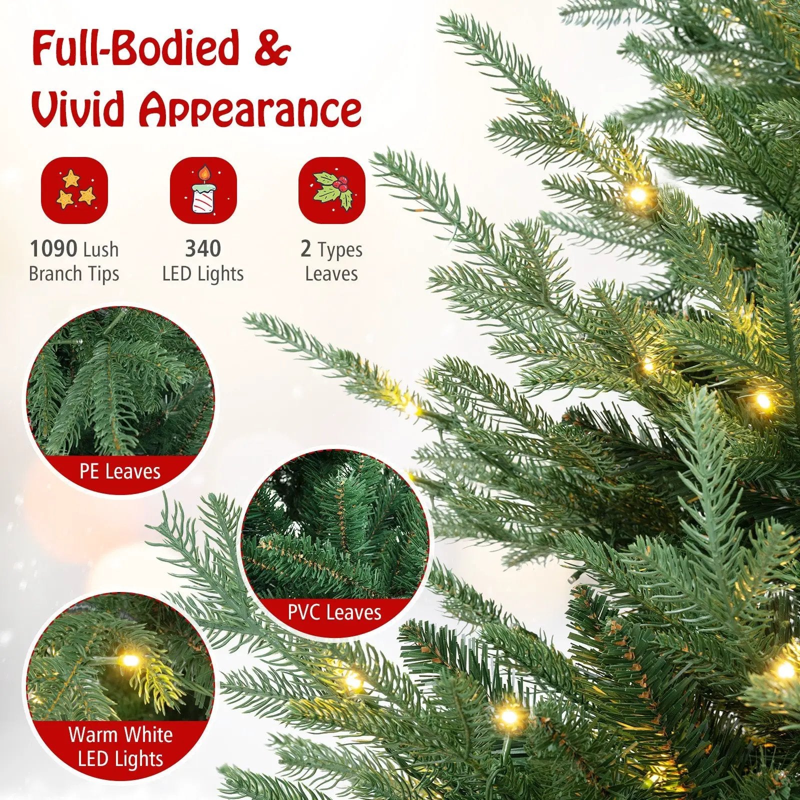 6 FT Pre-Lit Artificial Hinged Xmas Tree with 778 PVC and PE Branch Tips by DirectDeals