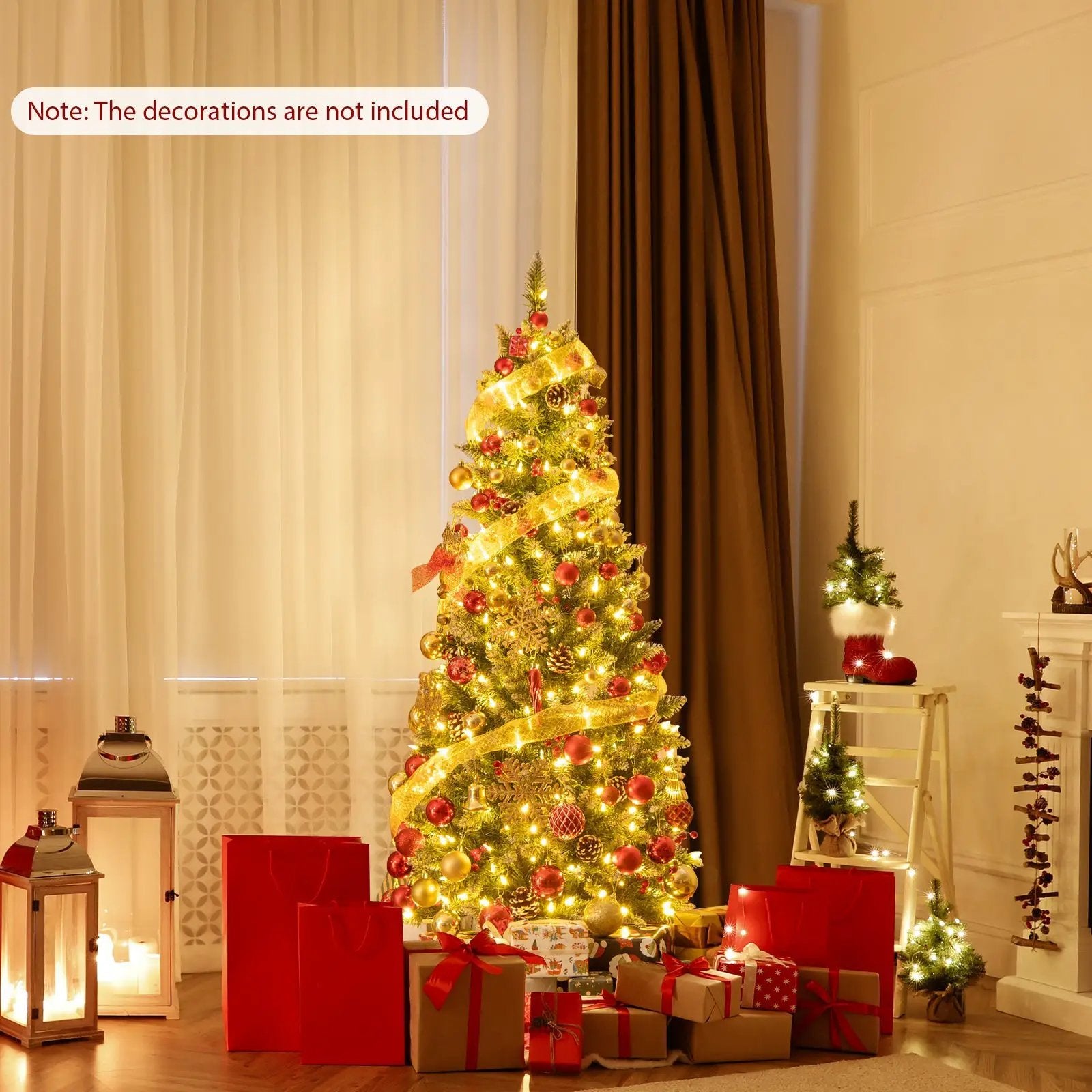 Pre-lit Artificial Pencil Christmas Tree with Pine Cones and Red Berries by DirectDeals