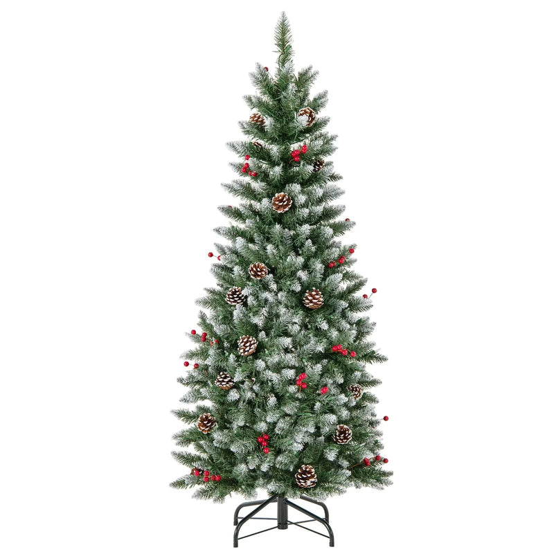 Pre-lit Artificial Pencil Christmas Tree with Pine Cones and Red Berries by DirectDeals