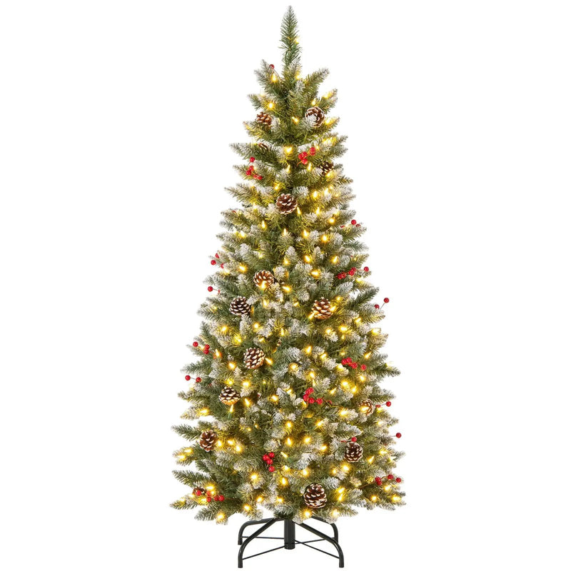 Pre-lit Artificial Pencil Christmas Tree with Pine Cones and Red Berries by DirectDeals