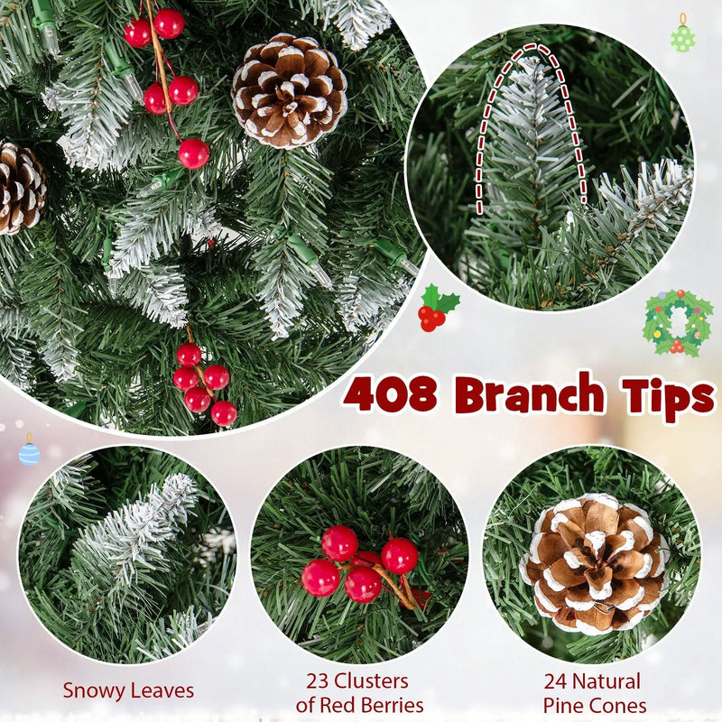 Pre-lit Artificial Pencil Christmas Tree with Pine Cones and Red Berries by DirectDeals