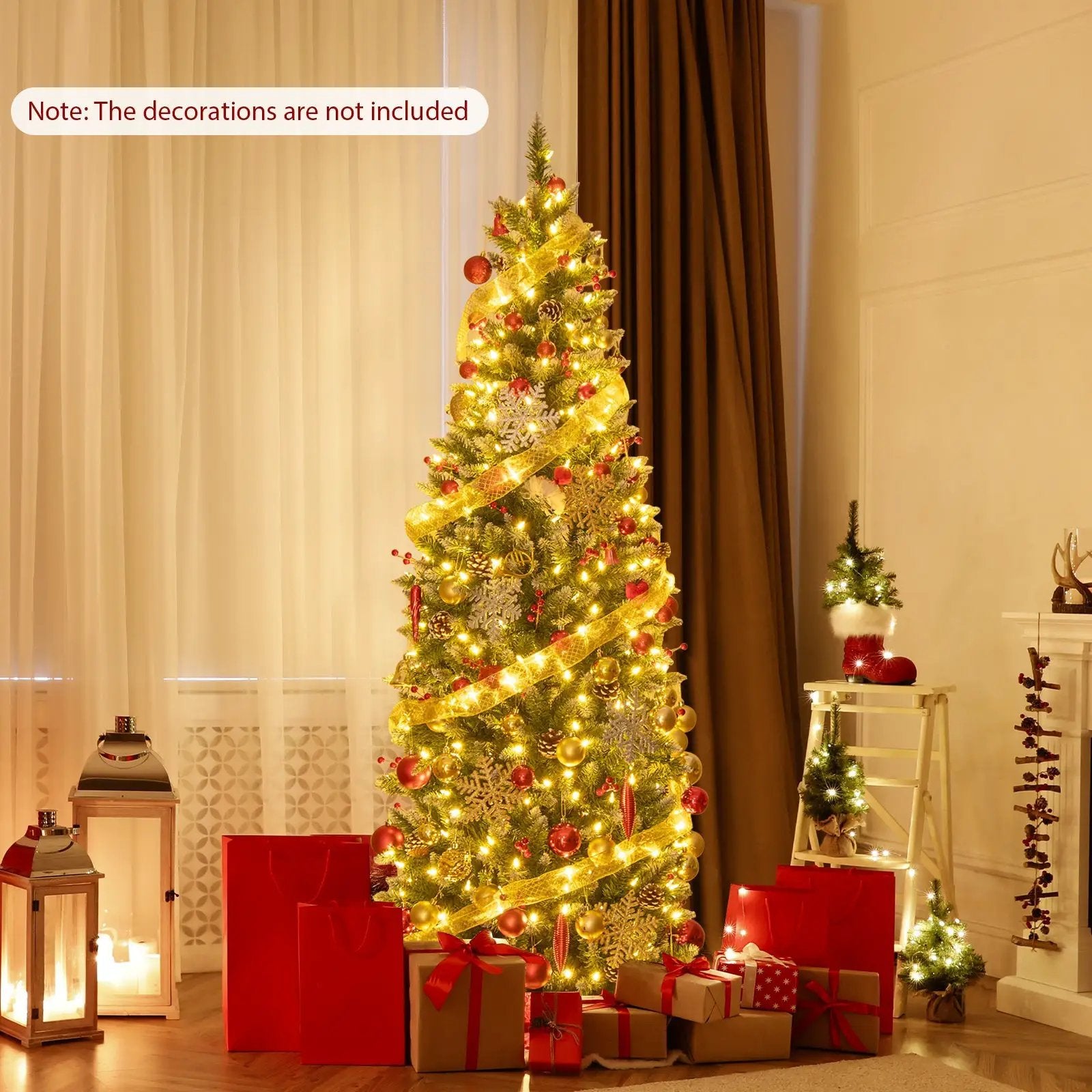 Pre-lit Artificial Pencil Christmas Tree with Pine Cones and Red Berries by DirectDeals