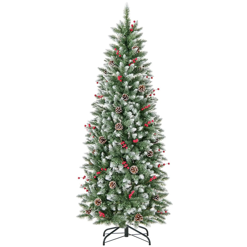 Pre-lit Artificial Pencil Christmas Tree with Pine Cones and Red Berries by DirectDeals