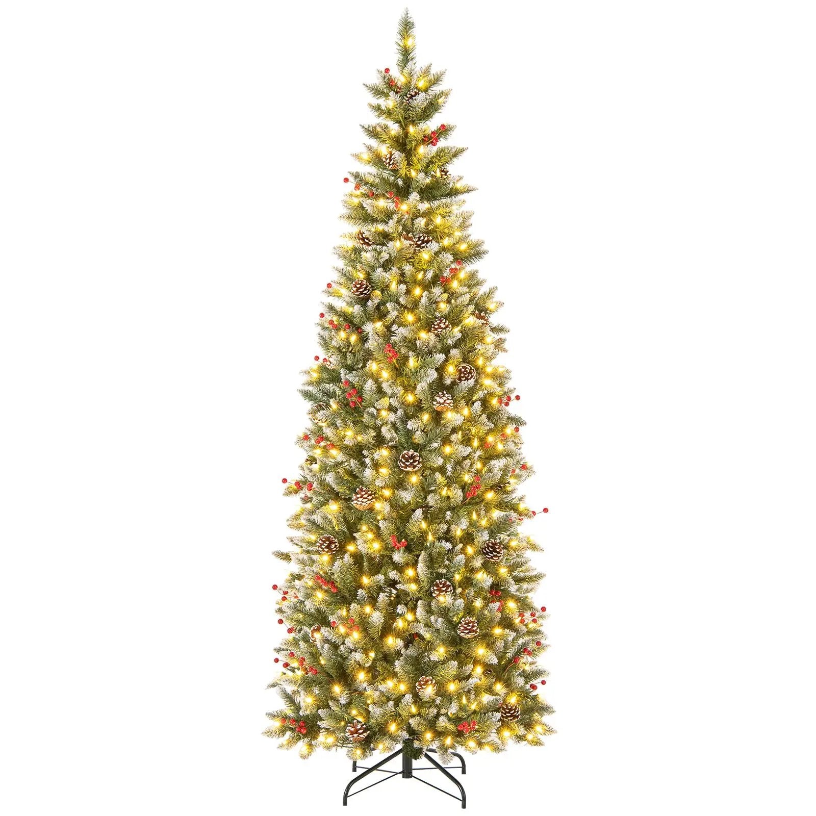 Pre-lit Artificial Pencil Christmas Tree with Pine Cones and Red Berries by DirectDeals