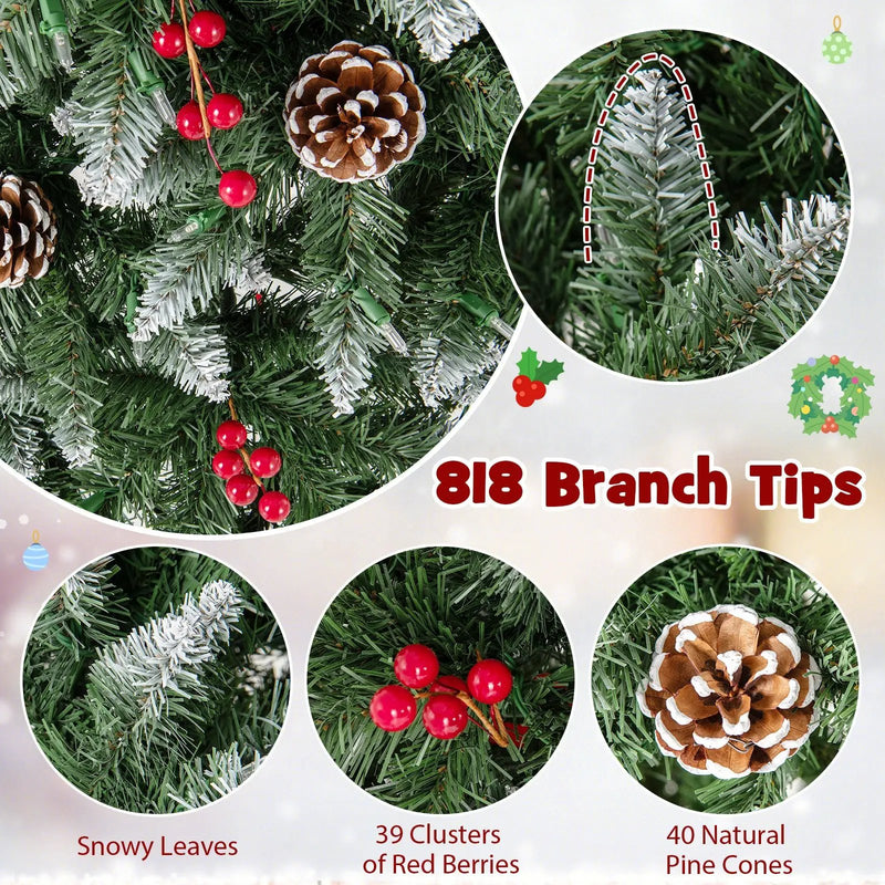 Pre-lit Artificial Pencil Christmas Tree with Pine Cones and Red Berries by DirectDeals