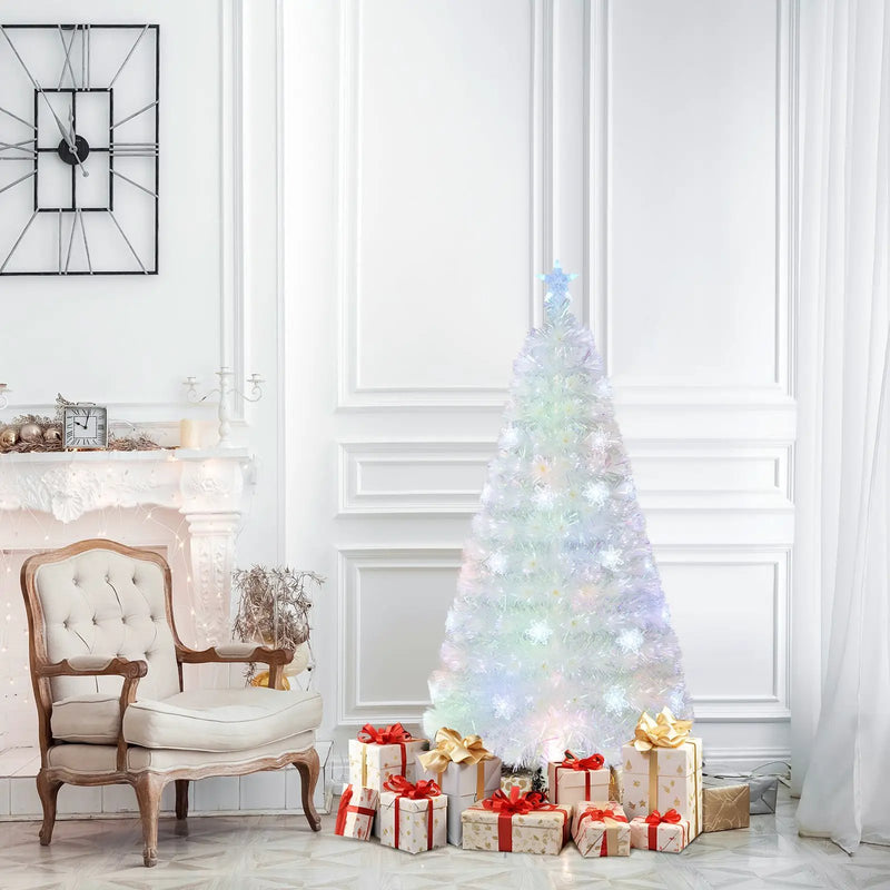 5/6/7 Feet Pre-Lit White Artificial Christmas Tree with Iridescent Leaves by DirectDeals