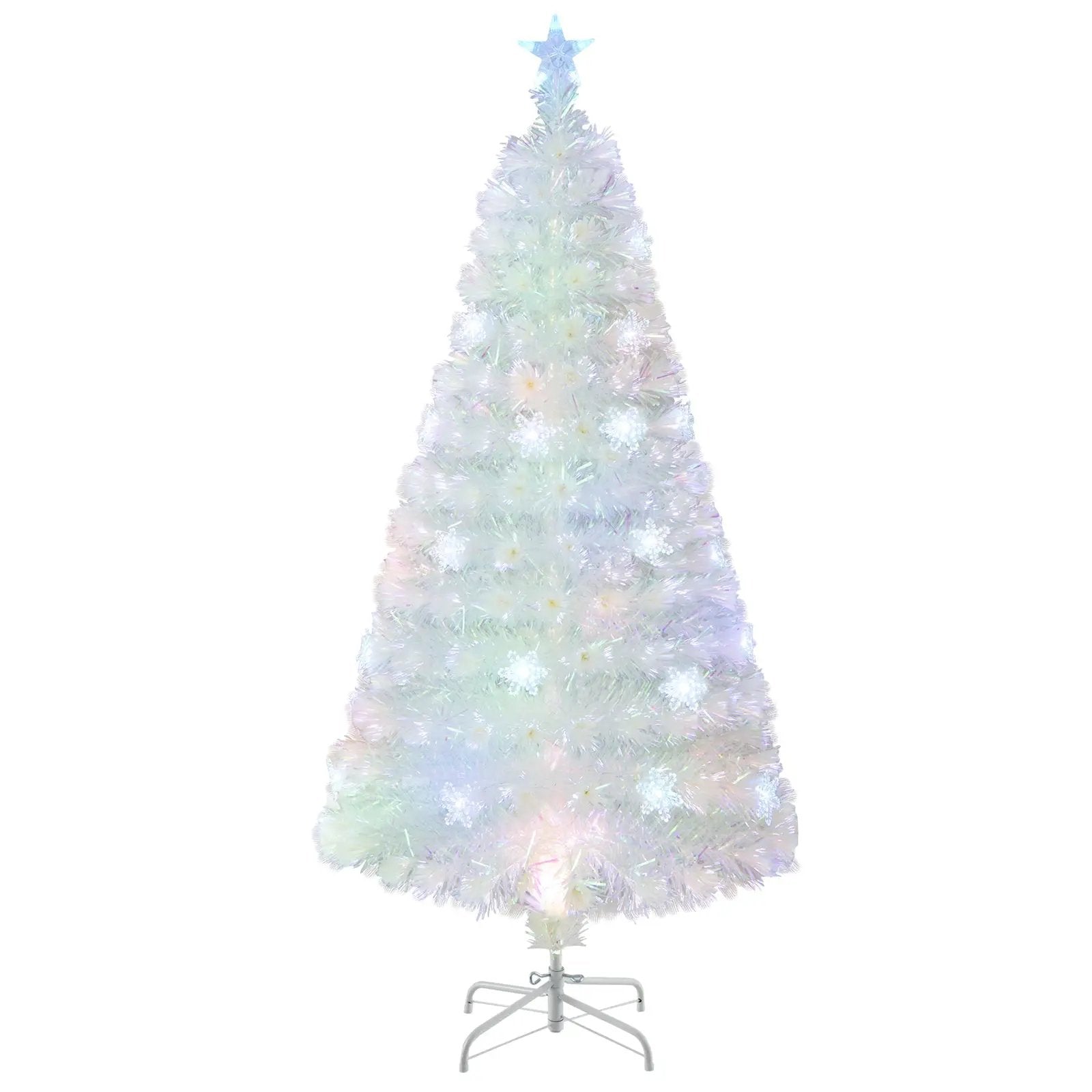 5/6/7 Feet Pre-Lit White Artificial Christmas Tree with Iridescent Leaves by DirectDeals