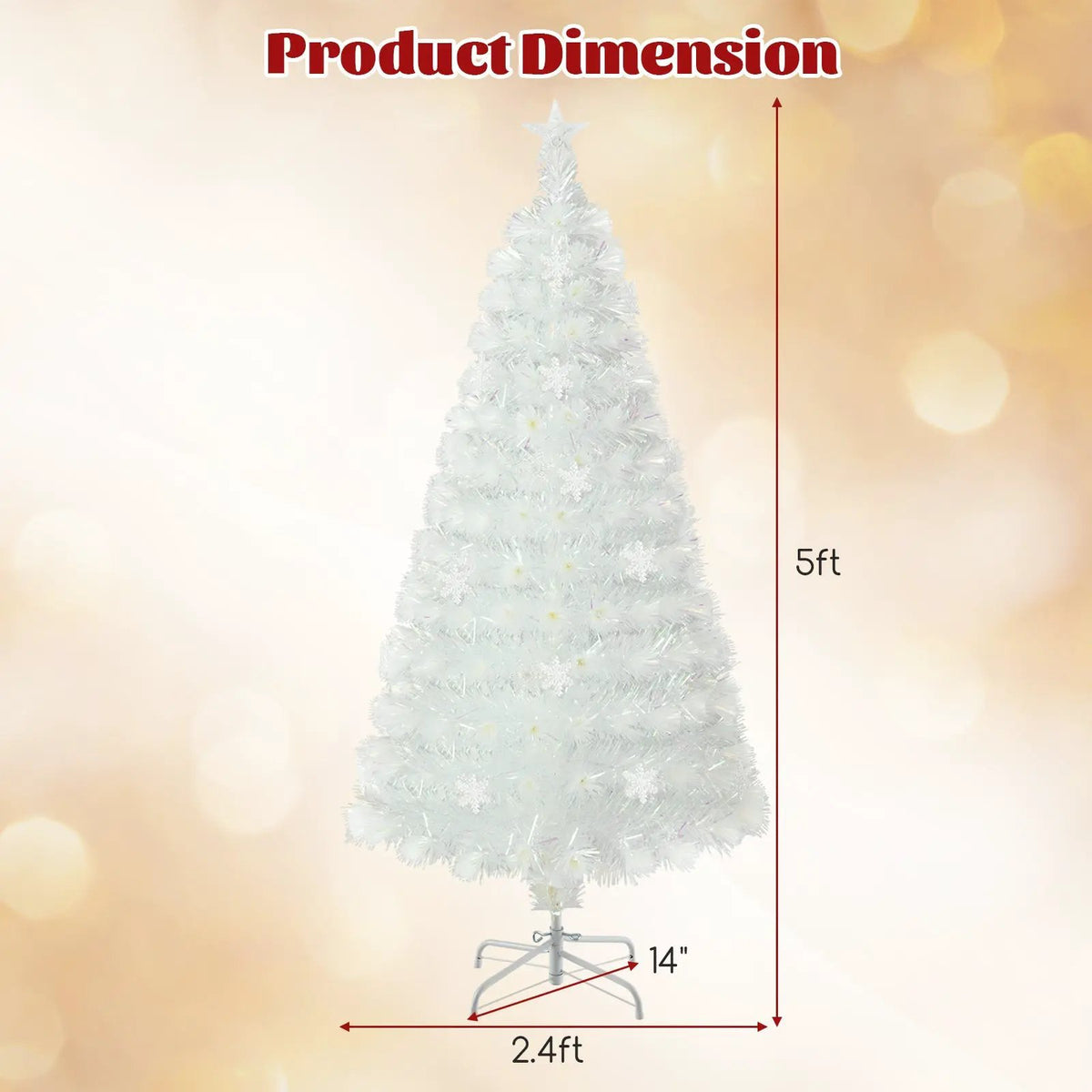 5/6/7 Feet Pre-Lit White Artificial Christmas Tree with Iridescent Leaves by DirectDeals