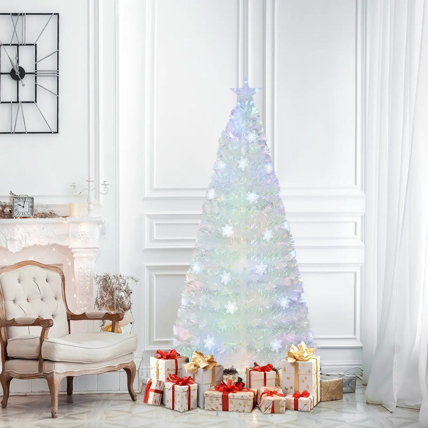 5/6/7 Feet Pre-Lit White Artificial Christmas Tree with Iridescent Leaves by DirectDeals