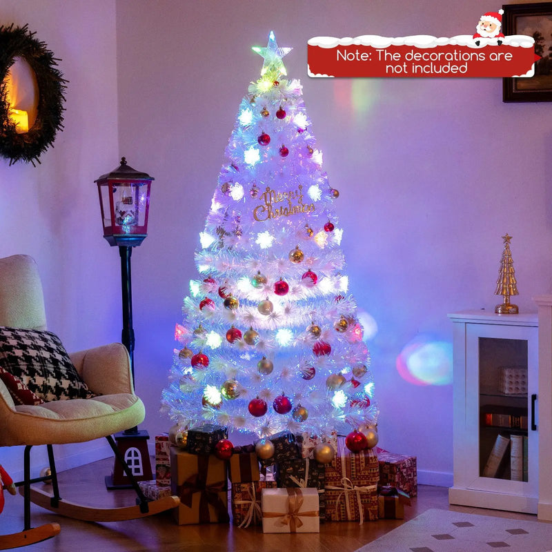 5/6/7 Feet Pre-Lit White Artificial Christmas Tree with Iridescent Leaves by DirectDeals