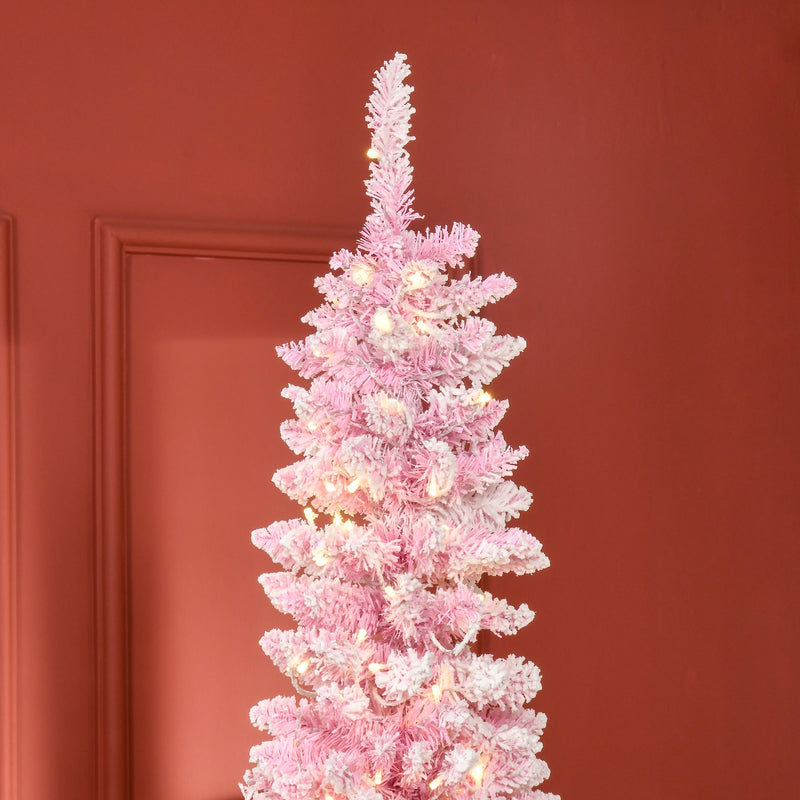 Prelit Snow Flocked Artificial Christmas Tree with LED Lights - Pink, 7.5ft, photo 2 of 10