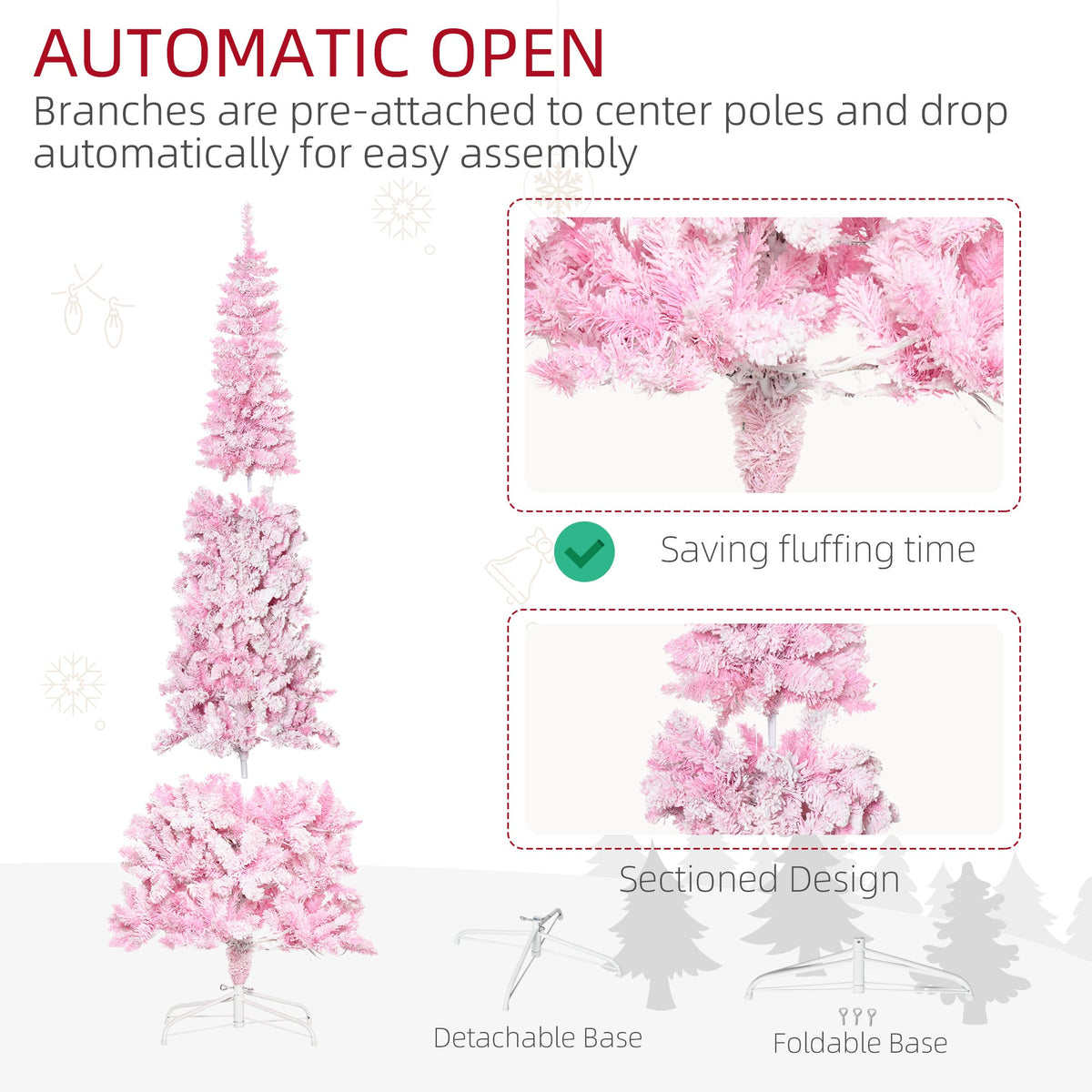 Prelit Snow Flocked Artificial Christmas Tree with LED Lights - Pink, 7.5ft, photo 5 of 10