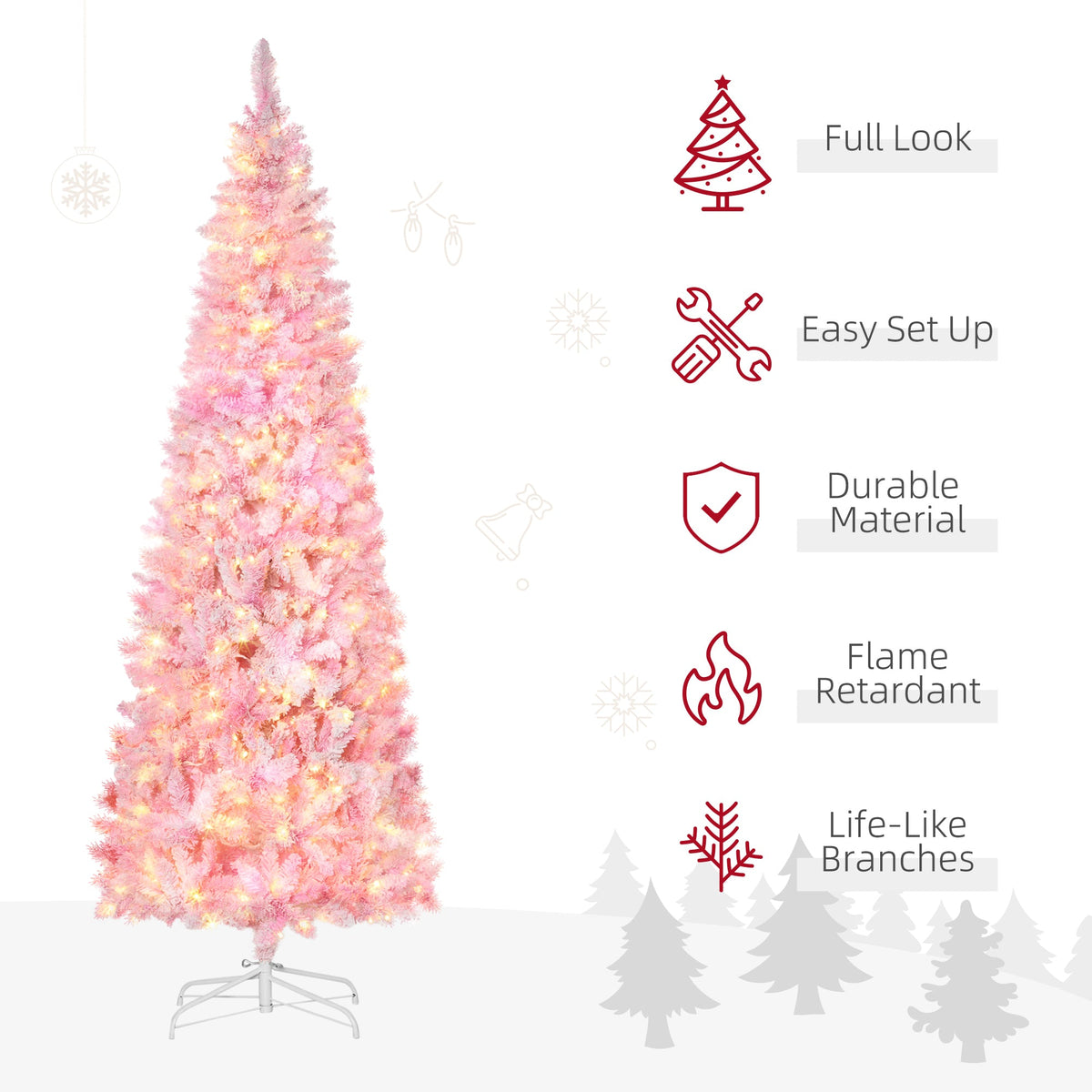Prelit Snow Flocked Artificial Christmas Tree with LED Lights - Pink, 7.5ft, photo 6 of 10