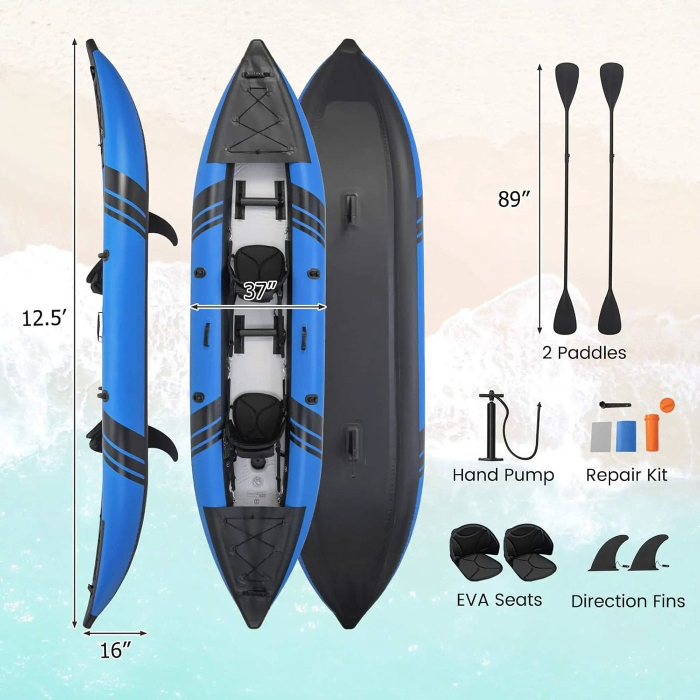 Premium 12FT 2-Person Inflatable Tandem Kayak Kit With Pump And Paddles (SAK94816) by SAKSBY WHOLESALE