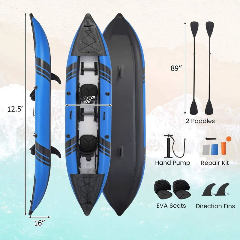 Premium 12FT 2-Person Inflatable Tandem Kayak Kit With Pump And Paddles (SAK94816) by SAKSBY WHOLESALE
