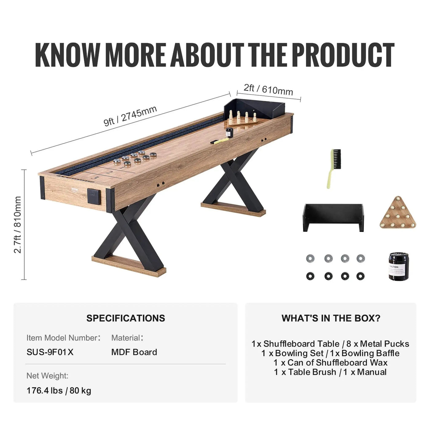 Premium 2-In-1 Shuffleboard Game Table Set With Bowling Combo (SAK81698) by SAKSBY WHOLESALE
