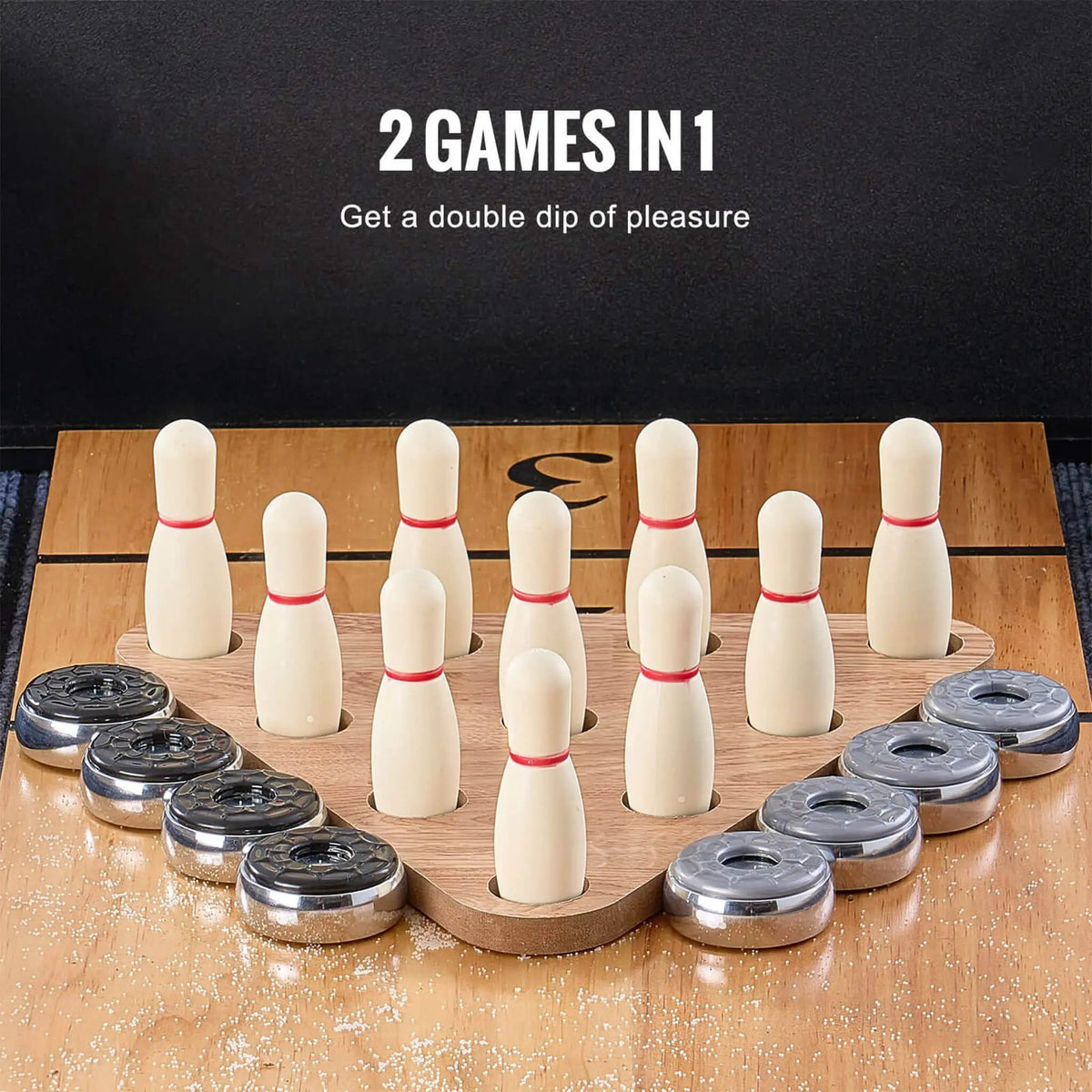 Premium 2-In-1 Shuffleboard Game Table Set With Bowling Combo (SAK81698) by SAKSBY WHOLESALE