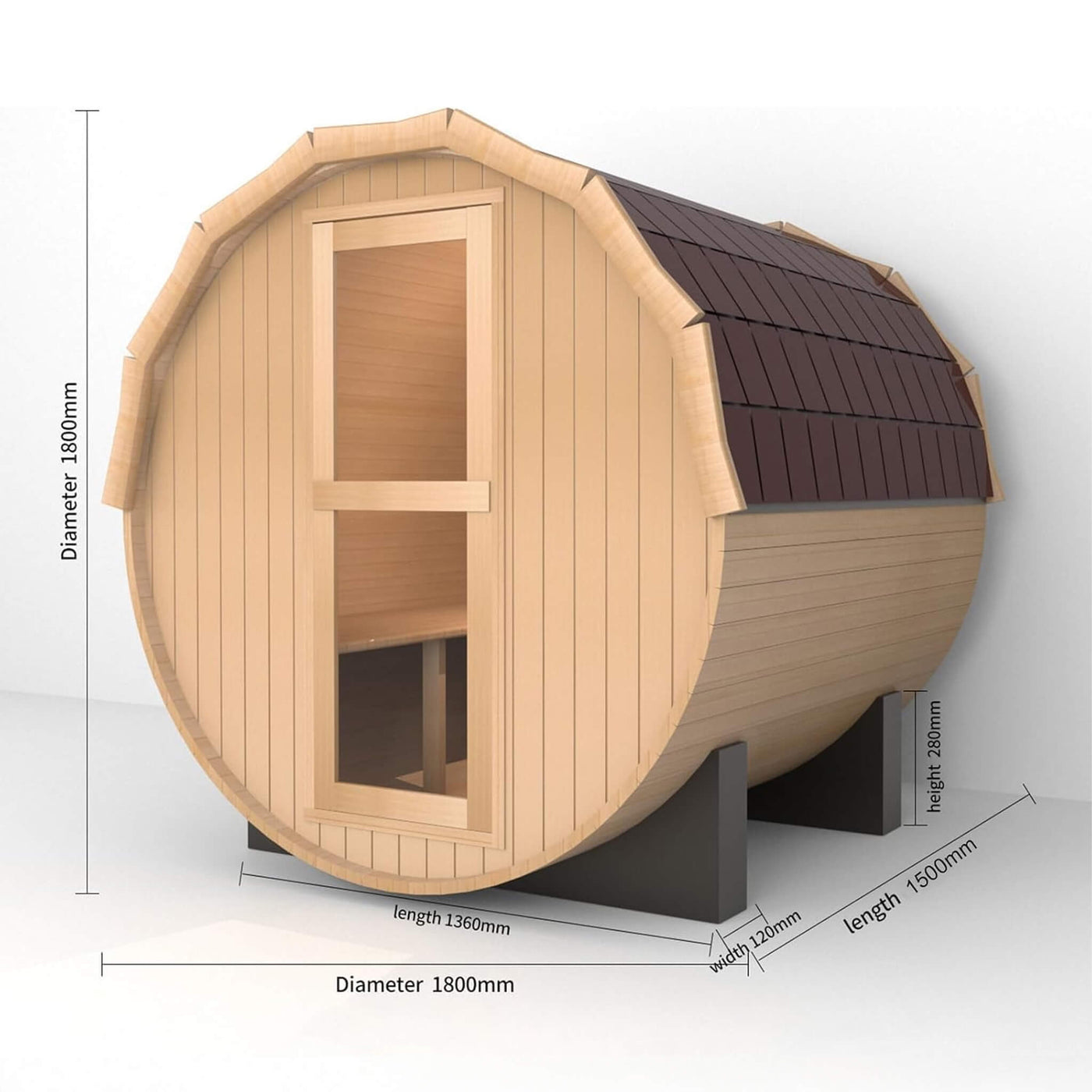 Thermora Haven Premium All-Weather Outdoor Pinewood Barrel Sauna Kit With 4.5KW Heater And Tempered Glass Window (SAK91462) by SAKSBY WHOLESALE