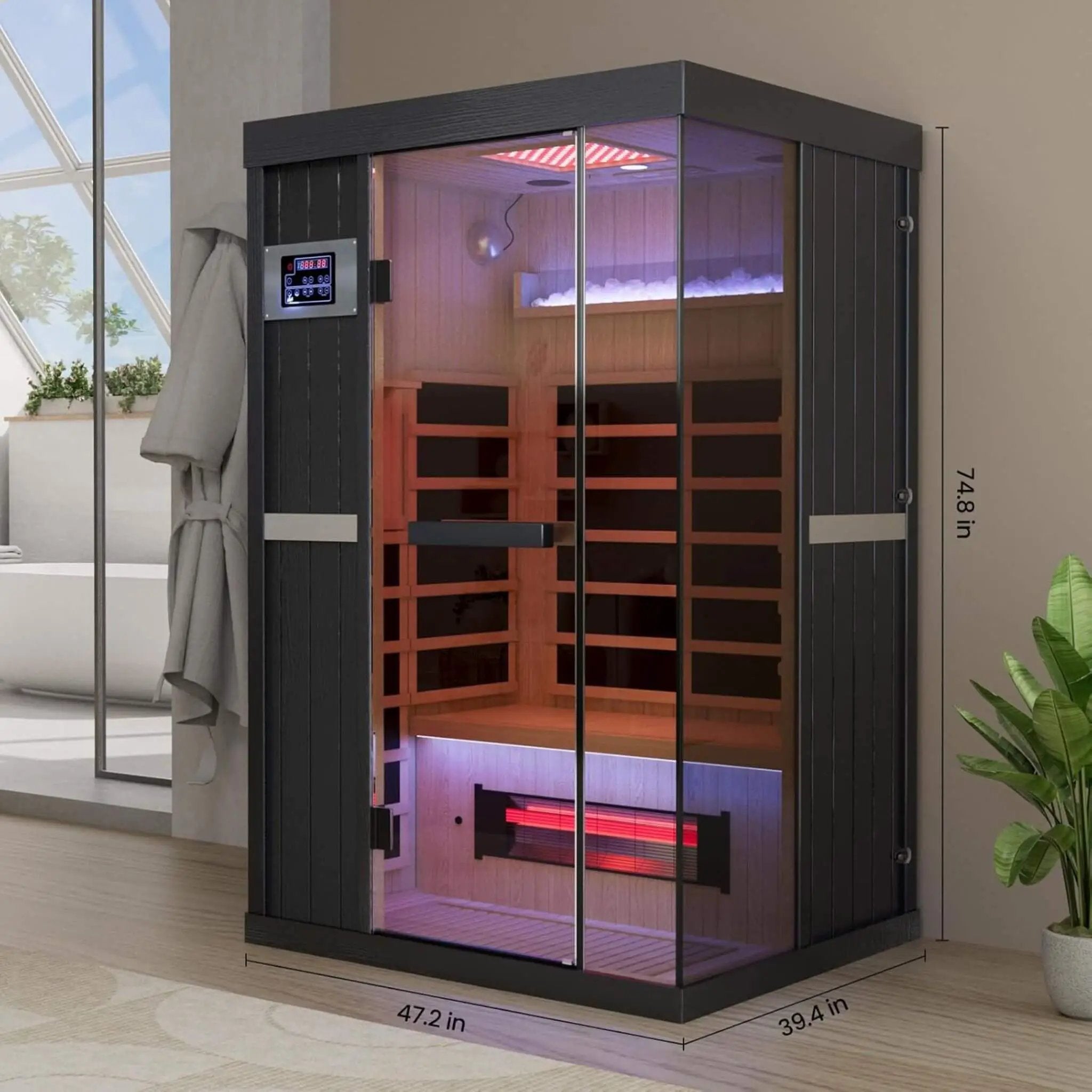 Thermora Pandora Premium 2-Person Indoor Infrared Sauna With Red Light Therapy And Himalayan Salt Rocks (SAK67305) by SAKSBY WHOLESALE