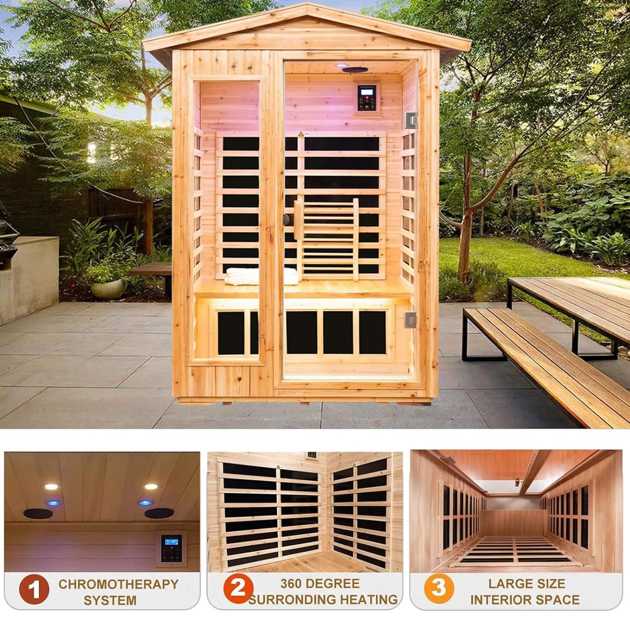 Thermora Zorin Premium 2-Person Indoor Outdoor Low EMF FAR-Infrared Hemlock Wood Personal Home Sauna Spa, 1750W (SAK27451) by SAKSBY WHOLESALE