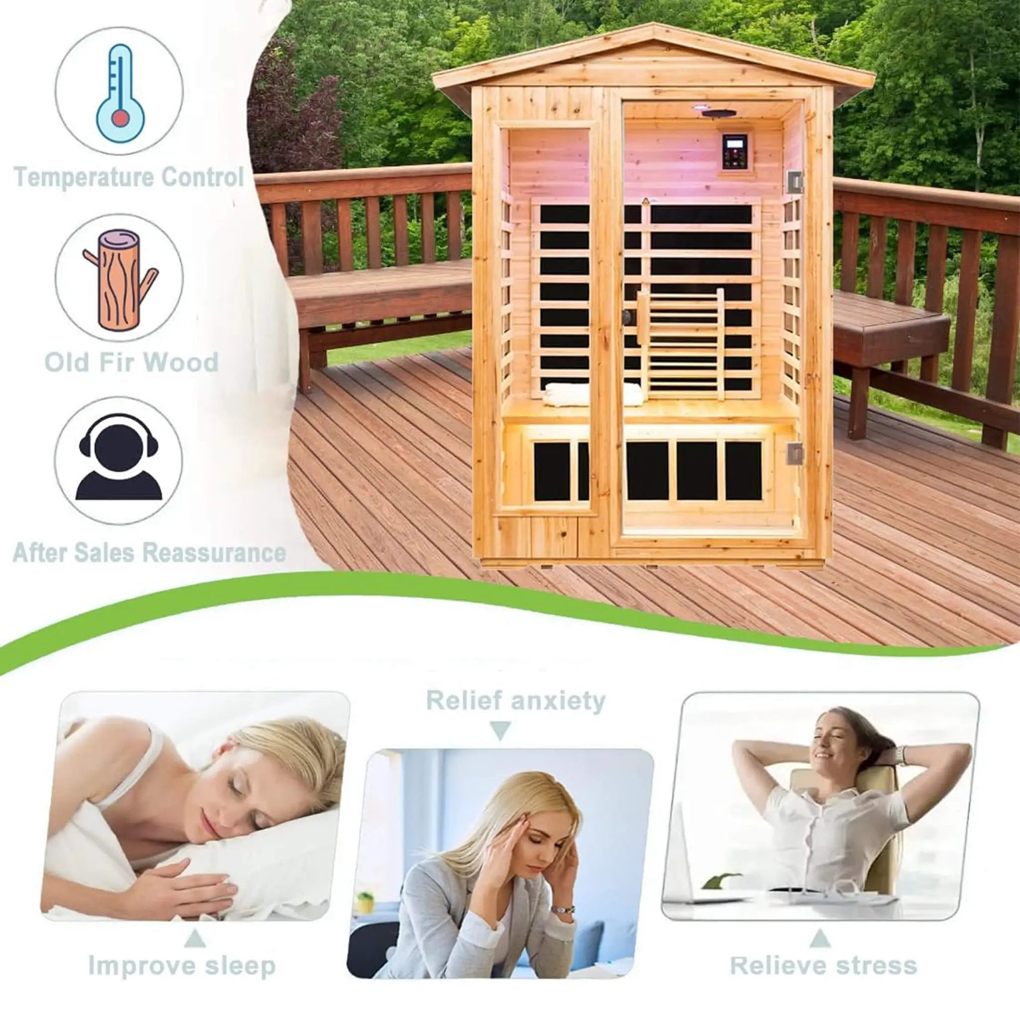 Thermora Zorin Premium 2-Person Indoor Outdoor Low EMF FAR-Infrared Hemlock Wood Personal Home Sauna Spa, 1750W (SAK27451) by SAKSBY WHOLESALE
