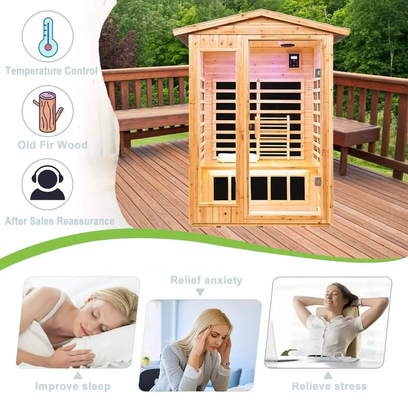 Thermora Zorin Premium 2-Person Indoor Outdoor Low EMF FAR-Infrared Hemlock Wood Personal Home Sauna Spa, 1750W (SAK27451) by SAKSBY WHOLESALE