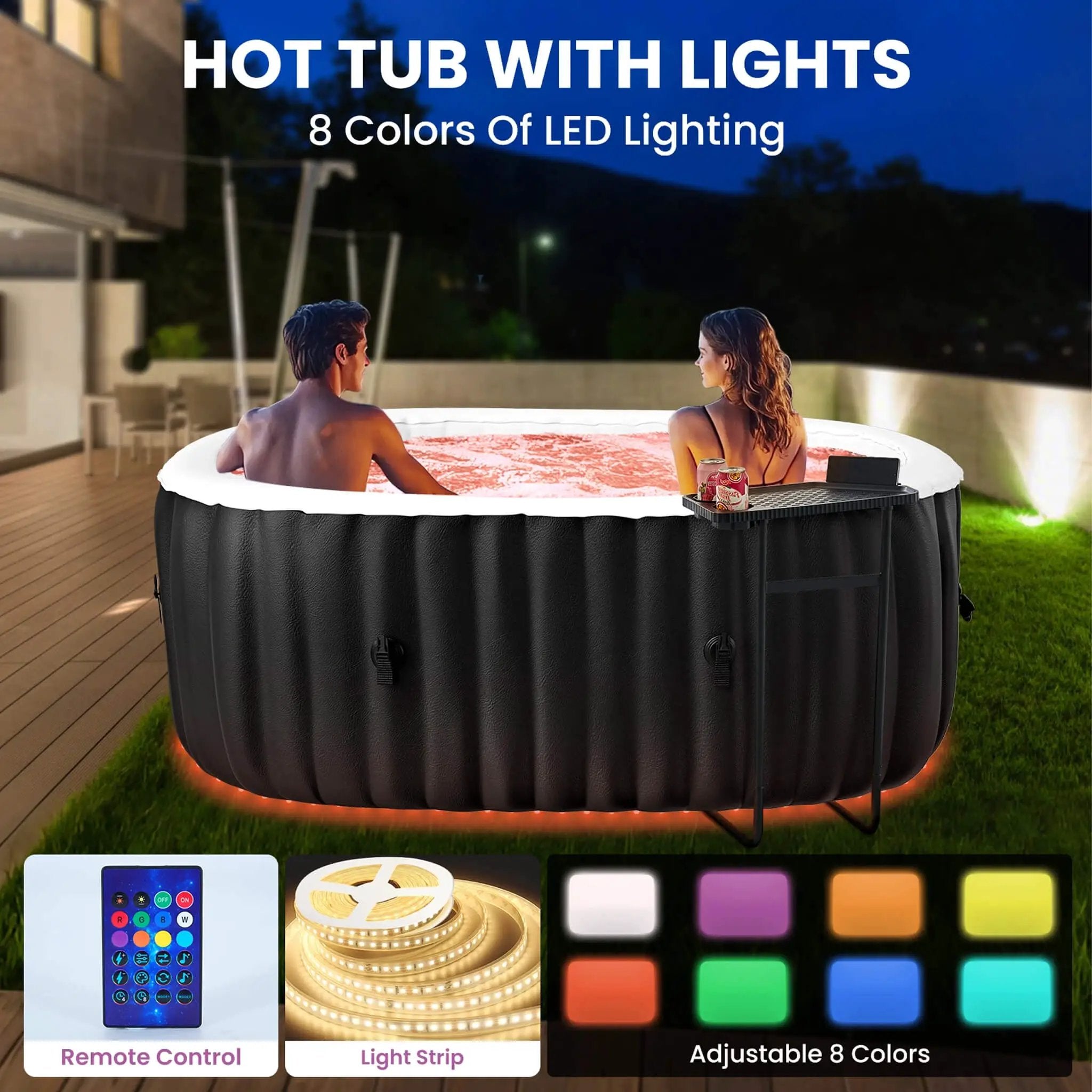 Premium 2-Person Inflatable Hot Tub Kit With 8-Color LED Lights (SAK98431) by SAKSBY WHOLESALE
