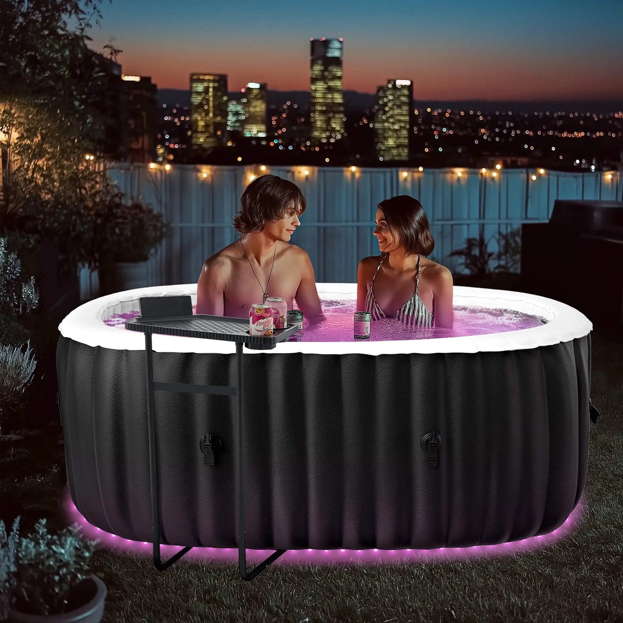Premium 2-Person Inflatable Hot Tub Kit With 8-Color LED Lights (SAK98431) by SAKSBY WHOLESALE