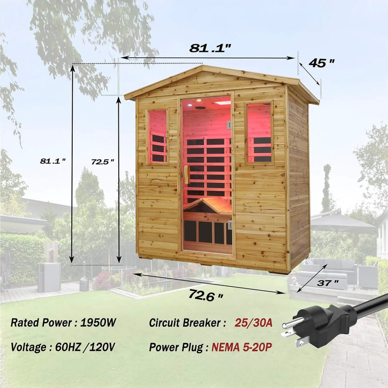 Thermora Kora Deluxe 3-Person Outdoor Full Spectrum Low EMF Infrared Home Sauna With Bluetooth Speakers And LED Reading Light (SAK14098) by SAKSBY WHOLESALE