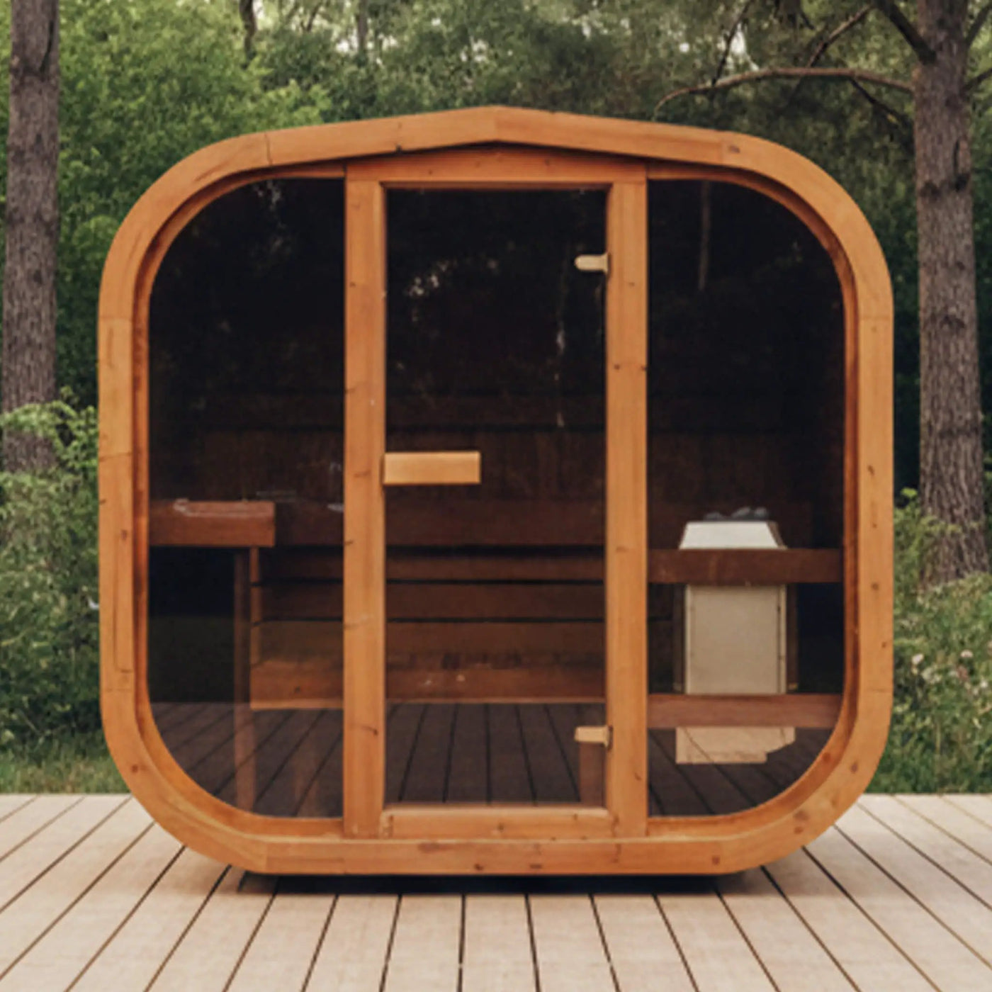 Premium 3-Person Outdoor Scandinavian ThermoWood Cube Sauna Kit With LED Lighting (SAK47582) by SAKSBY WHOLESALE