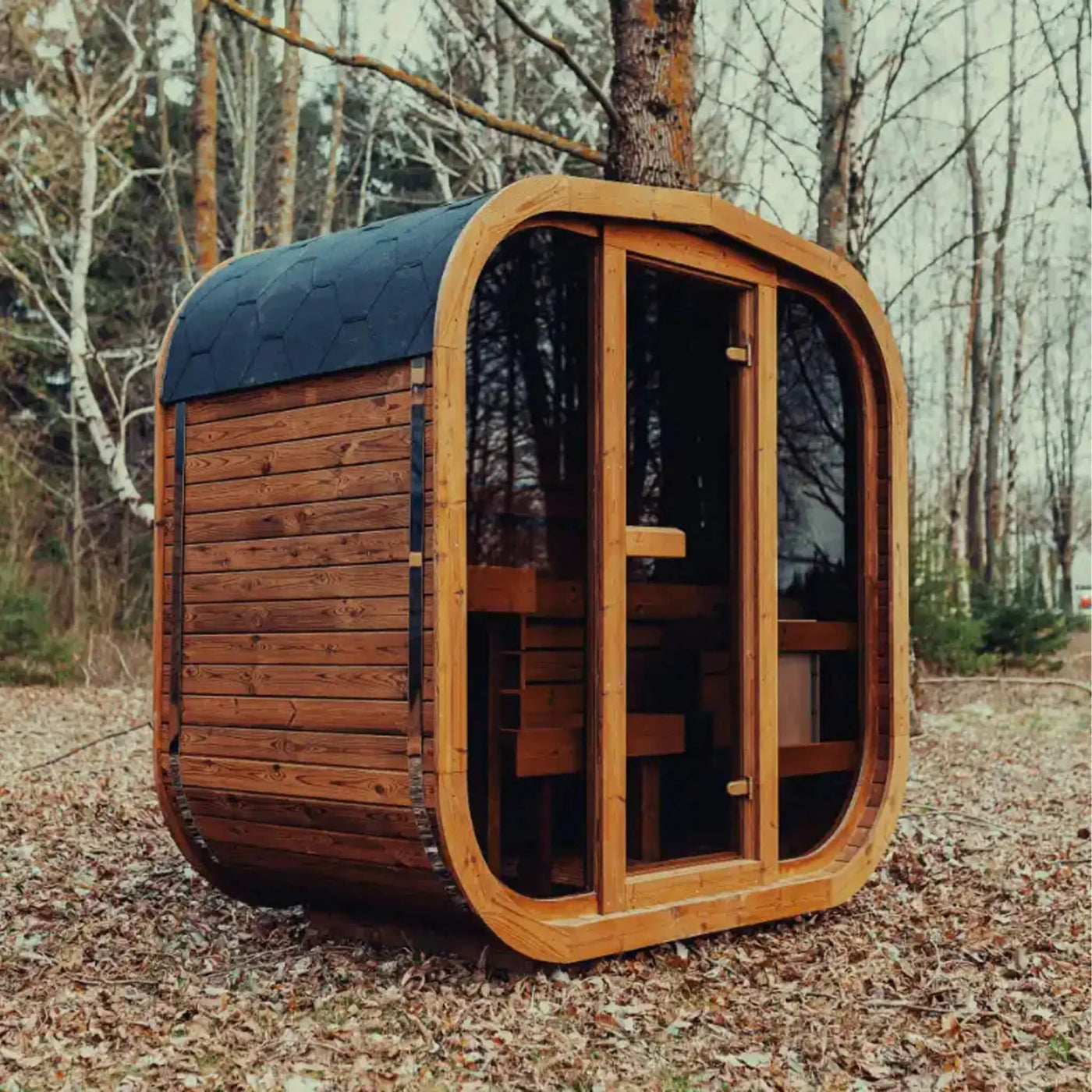 Premium 3-Person Outdoor Scandinavian ThermoWood Cube Sauna Kit With LED Lighting (SAK47582) by SAKSBY WHOLESALE