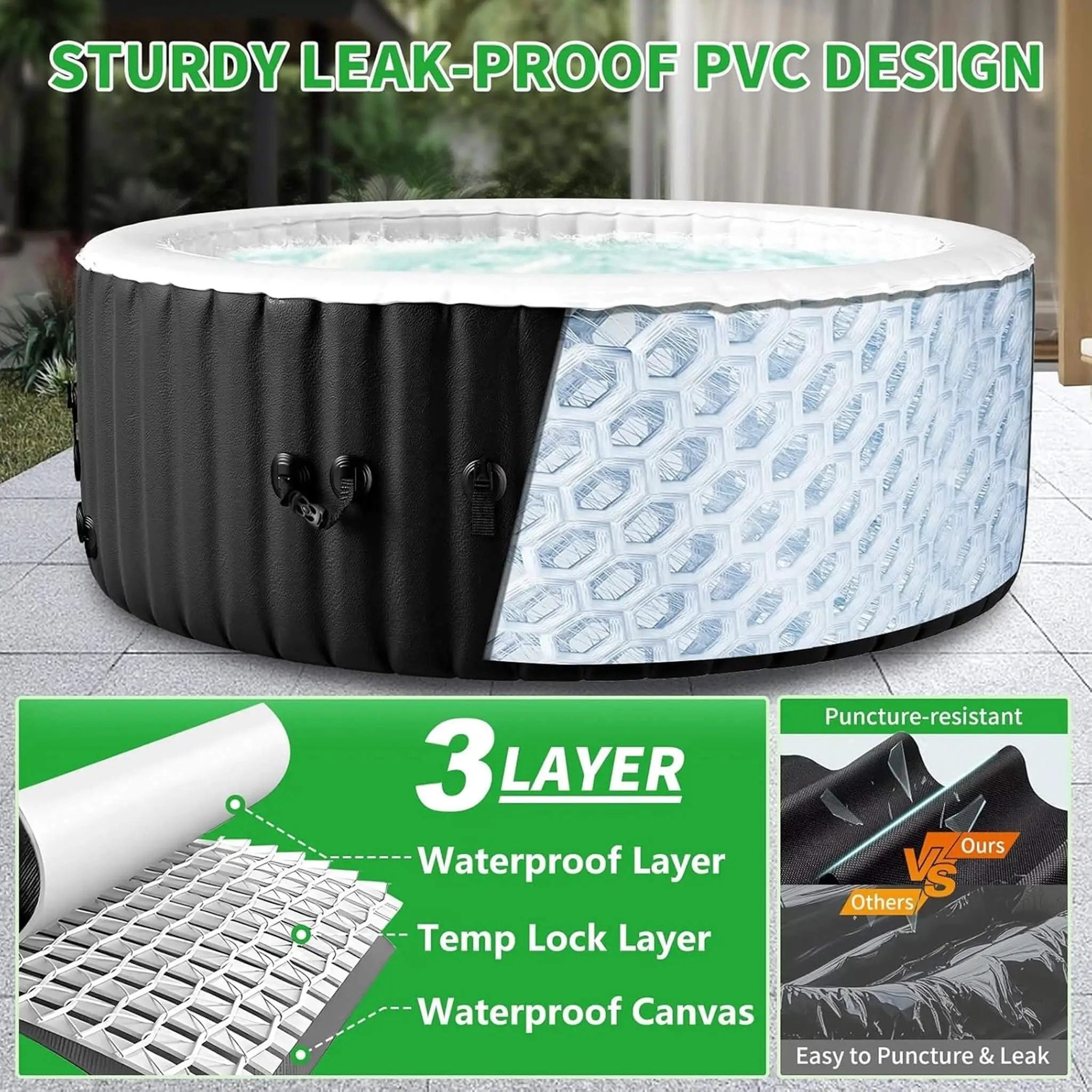Premium Large 4-Person Inflatable Hot Tub Kit With 8-Color LED Lights (SAK20759) by SAKSBY WHOLESALE