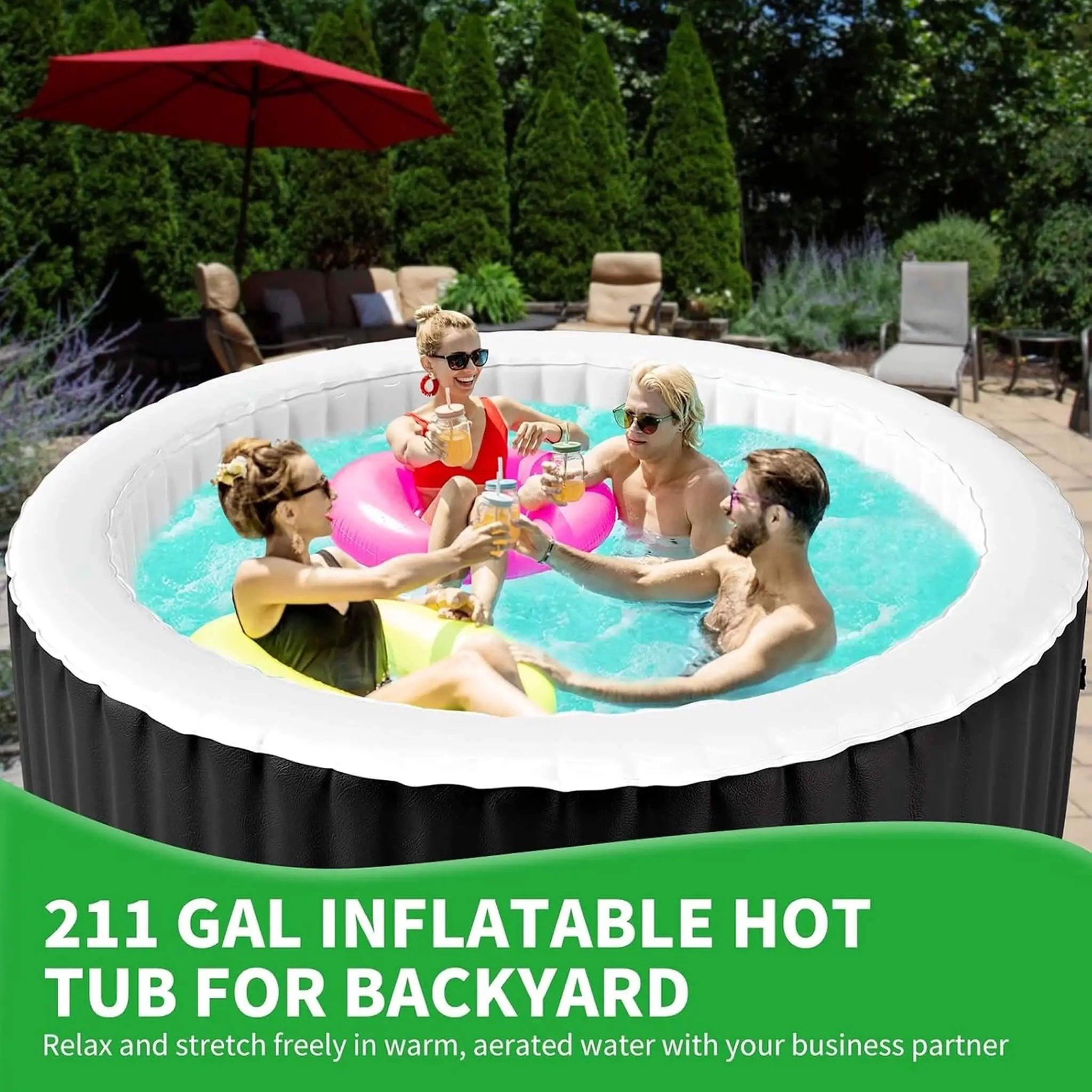 Premium Large 4-Person Inflatable Hot Tub Kit With 8-Color LED Lights (SAK20759) by SAKSBY WHOLESALE
