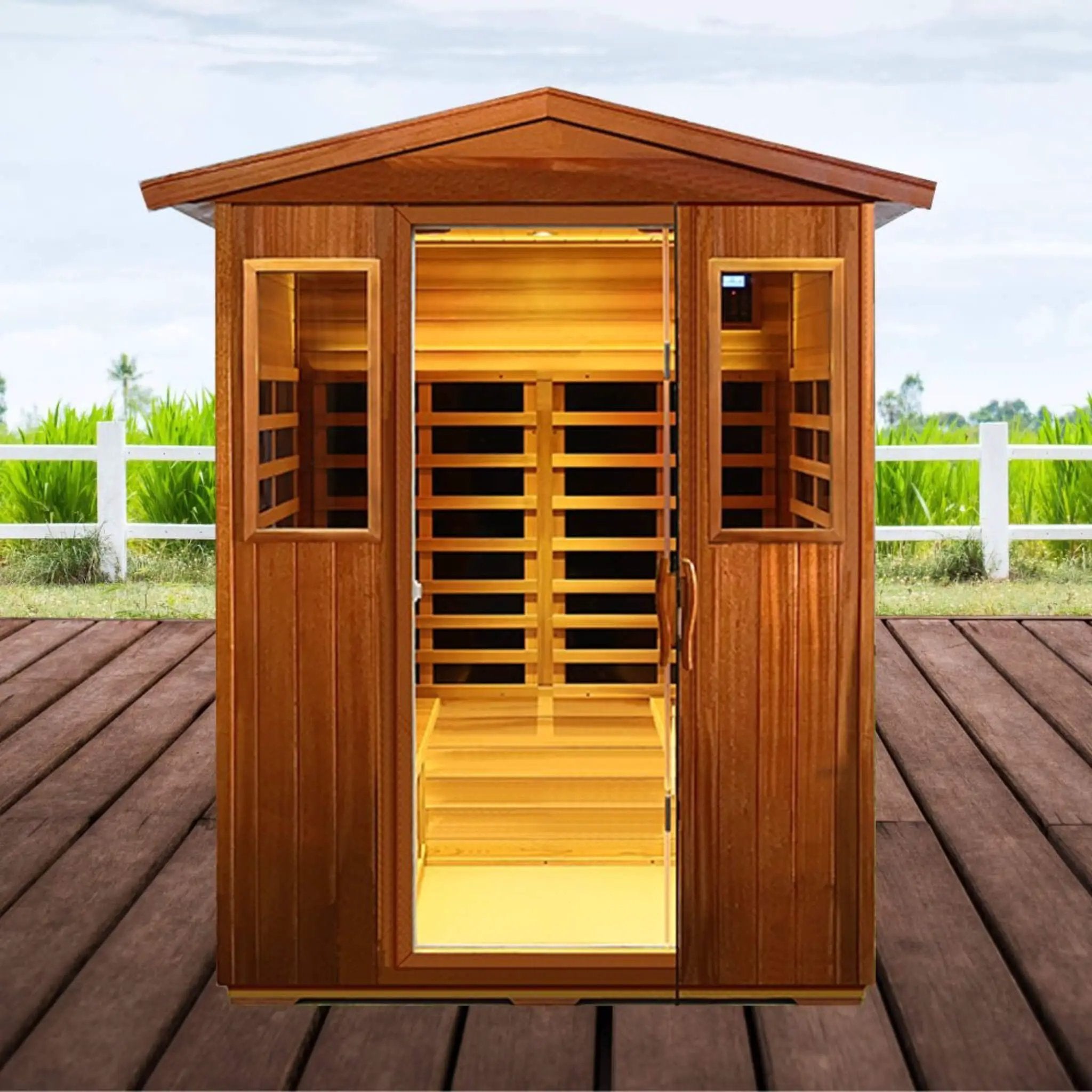 Thermoa Valois Premium 4-Person 2050W Luxury Low EMF Outdoor FAR Infrared Home Sauna With Bluetooth Audio (SAK15372) by SAKSBY WHOLESALE