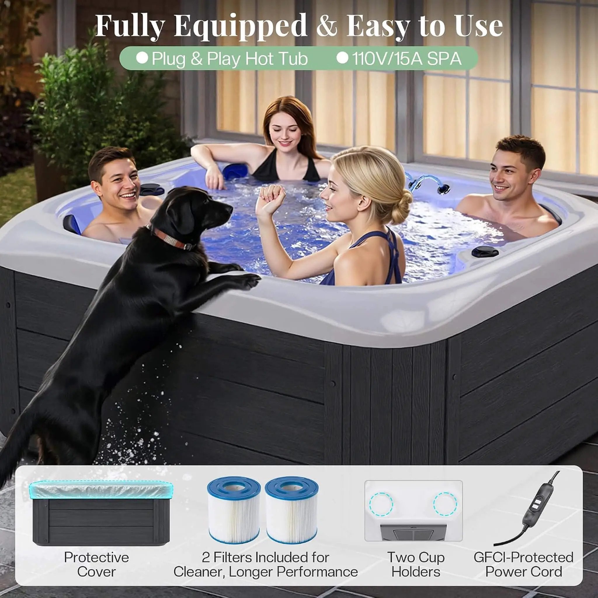 Premium 4-Person Outdoor Hot Tub W/ 23 Stainless Steel Jets (SAK29185) by SAKSBY WHOLESALE