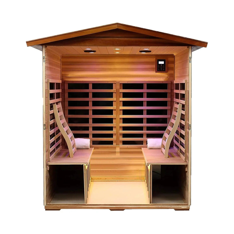 Thermora Moretti 4-Person Outdoor Mahogany Full Spectrum Ultra-Low EMF FAR Infrared Sauna With Chromotherapy And Bluetooth Speakers (SAK98263) by SAKSBY WHOLESALE