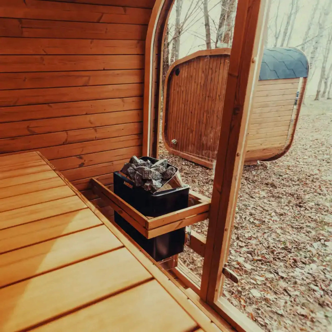 Premium 4-Person Outdoor Scandinavian ThermoWood Cube Sauna Kit With LED Lighting (SAK25470) by SAKSBY WHOLESALE