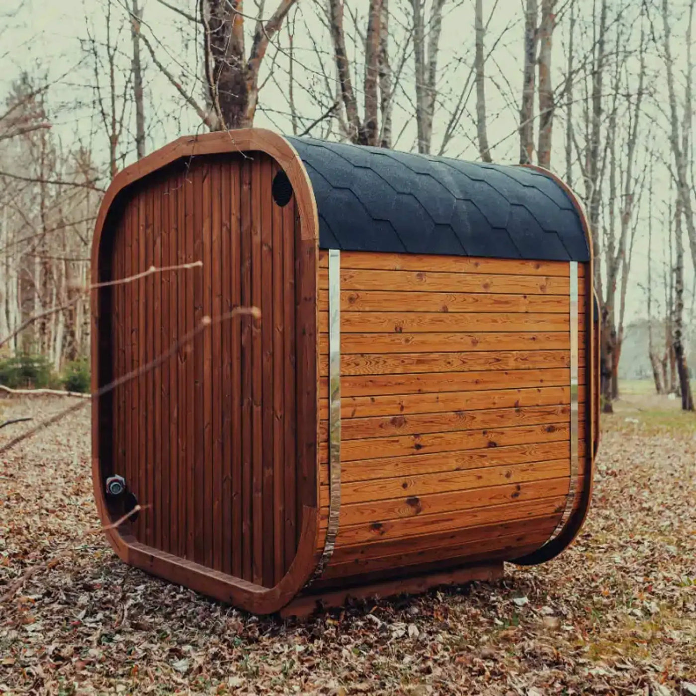 Premium 4-Person Outdoor Scandinavian ThermoWood Cube Sauna Kit With LED Lighting (SAK25470) by SAKSBY WHOLESALE