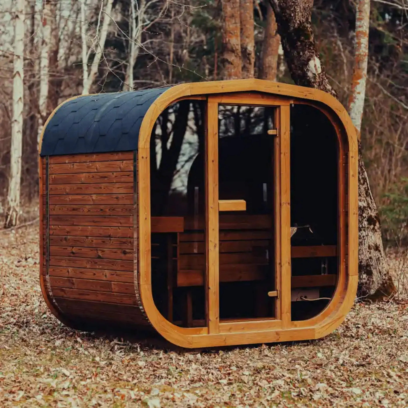 Premium 4-Person Outdoor Scandinavian ThermoWood Cube Sauna Kit With LED Lighting (SAK25470) by SAKSBY WHOLESALE